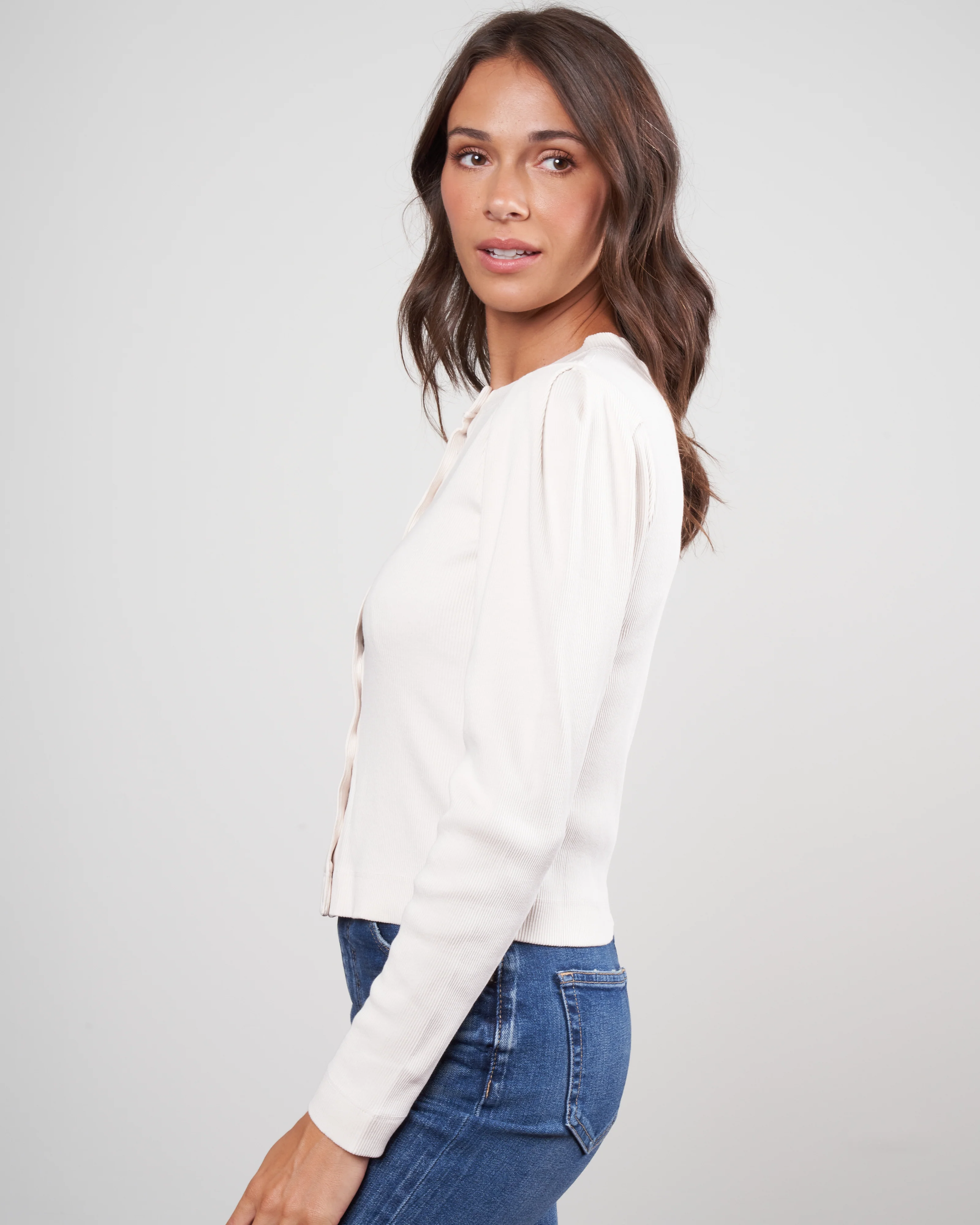 puff sleeve cardigan - off white - Image 3