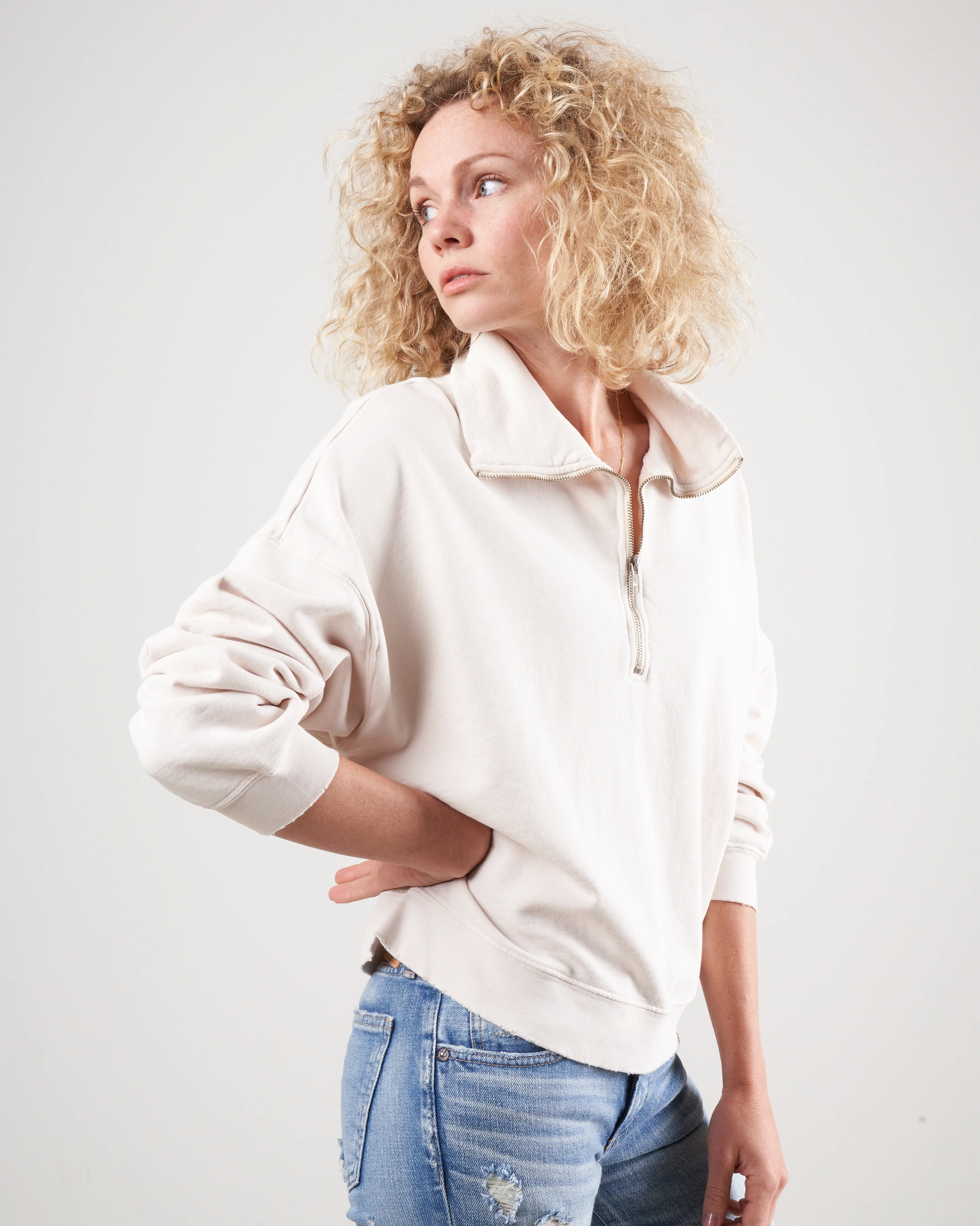 half zip sweatshirt - off white - Image 3