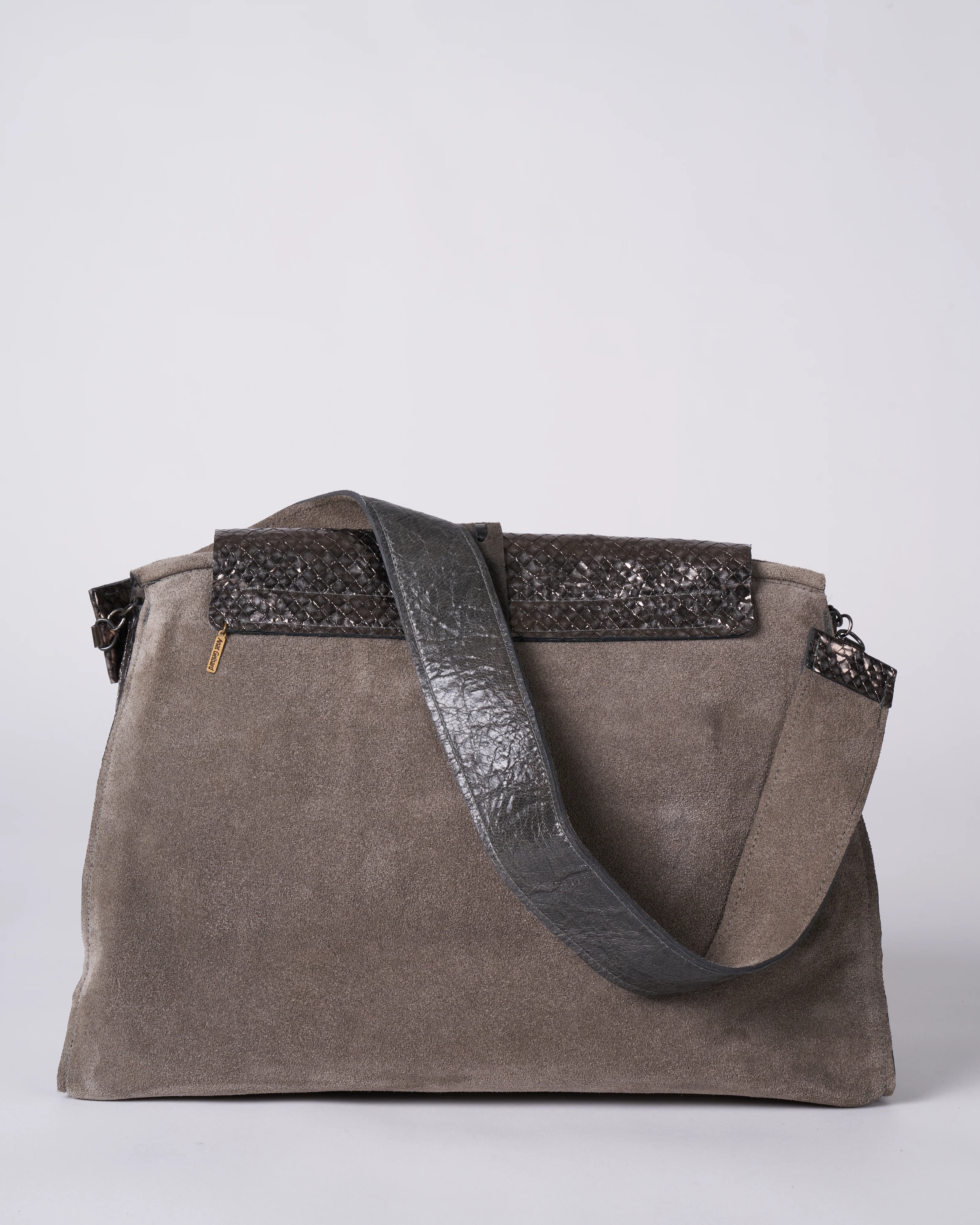 large satchel - grey & silver suede and embossed - Image 2
