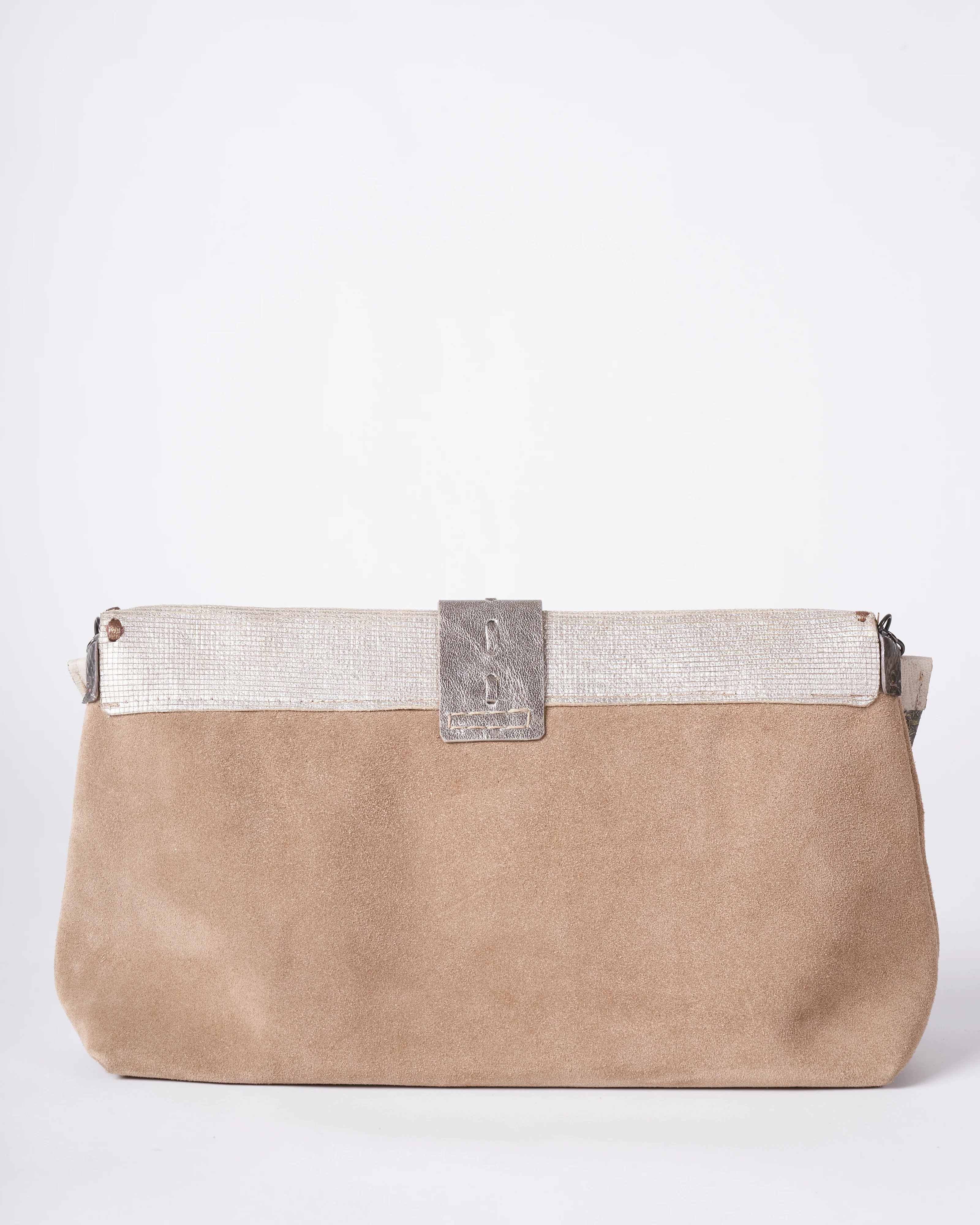 wide clutch - khaki & silver suede and embossed - Image 2
