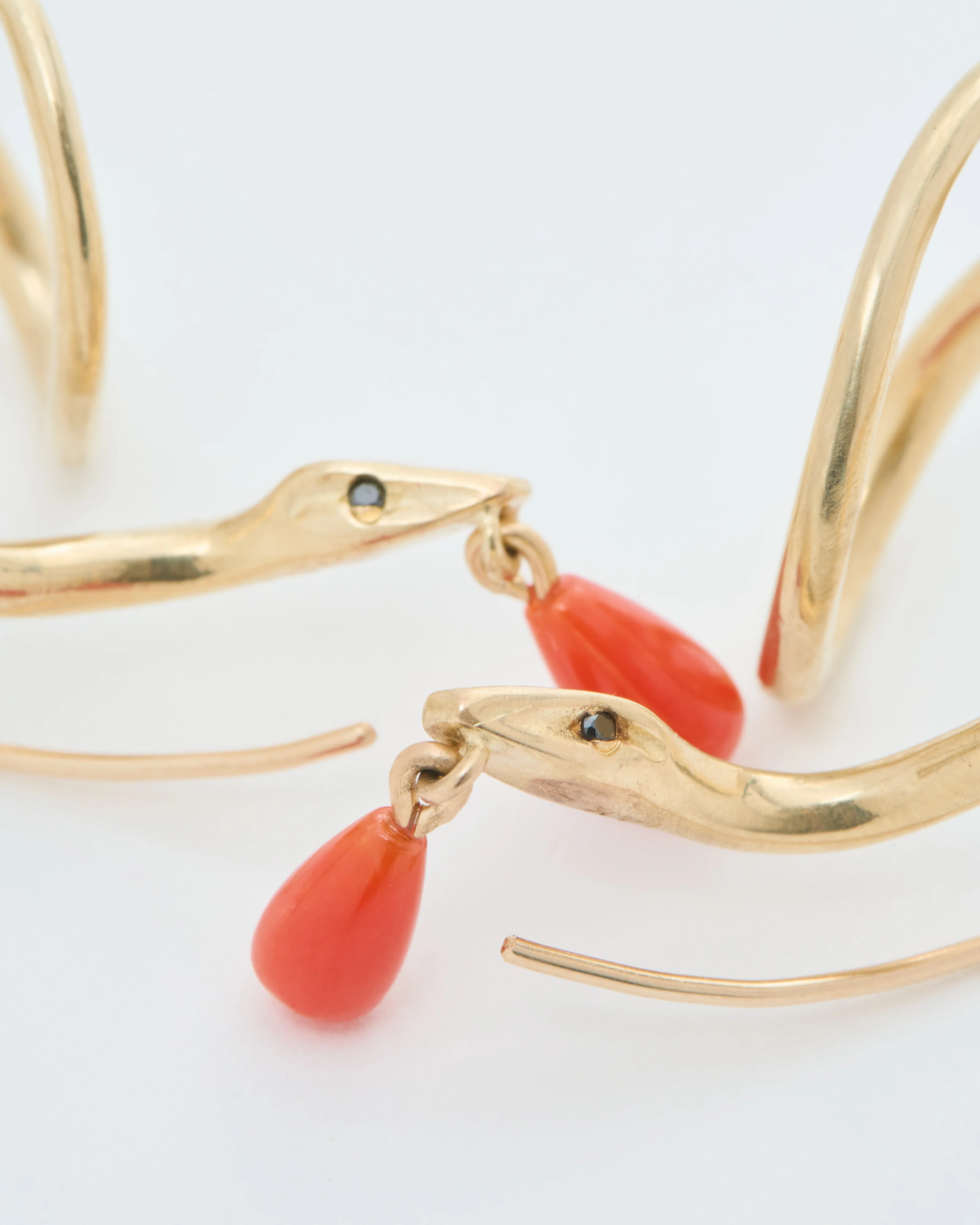 serpent earrings with coral drops - Image 2