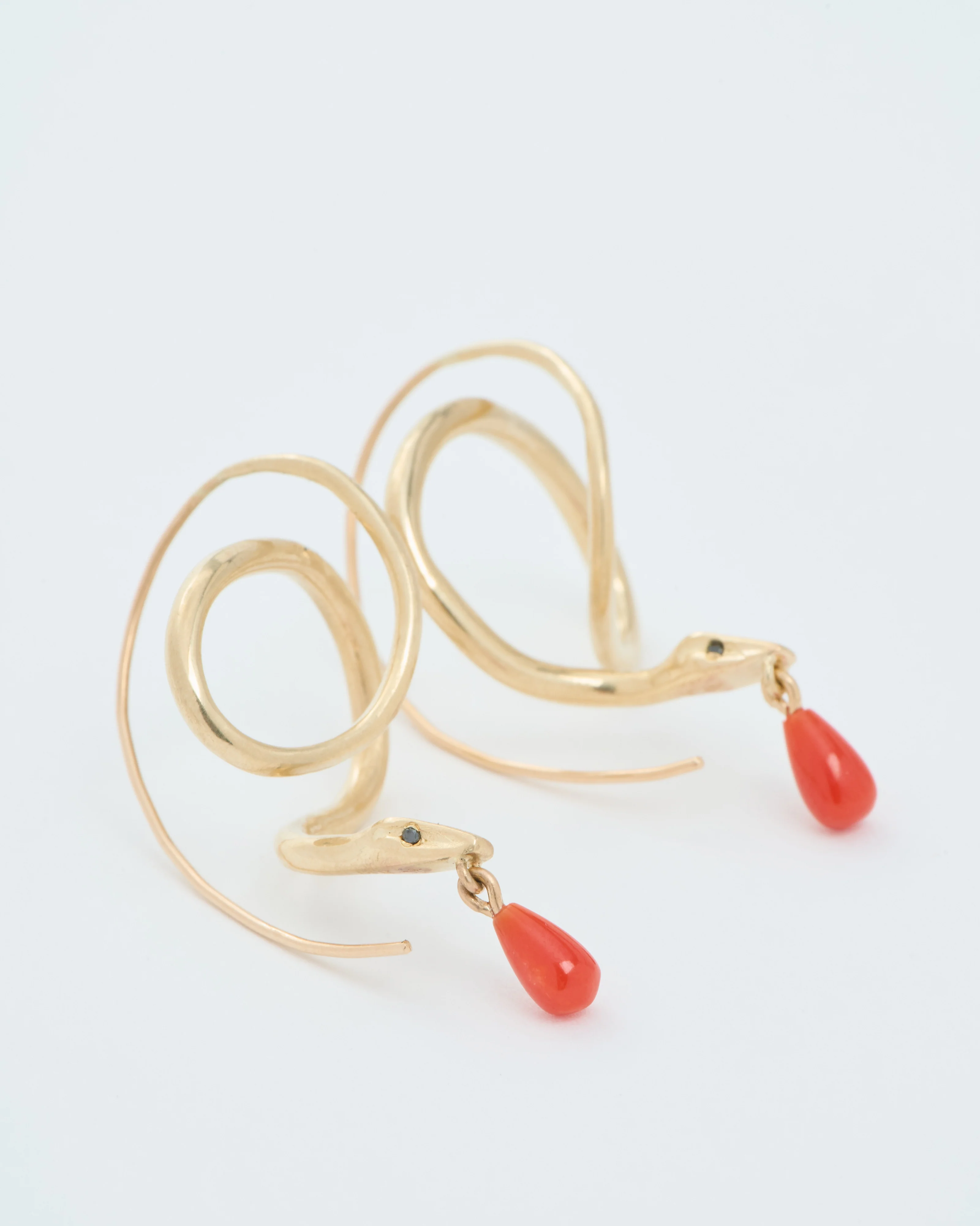 serpent earrings with coral drops - Image 3