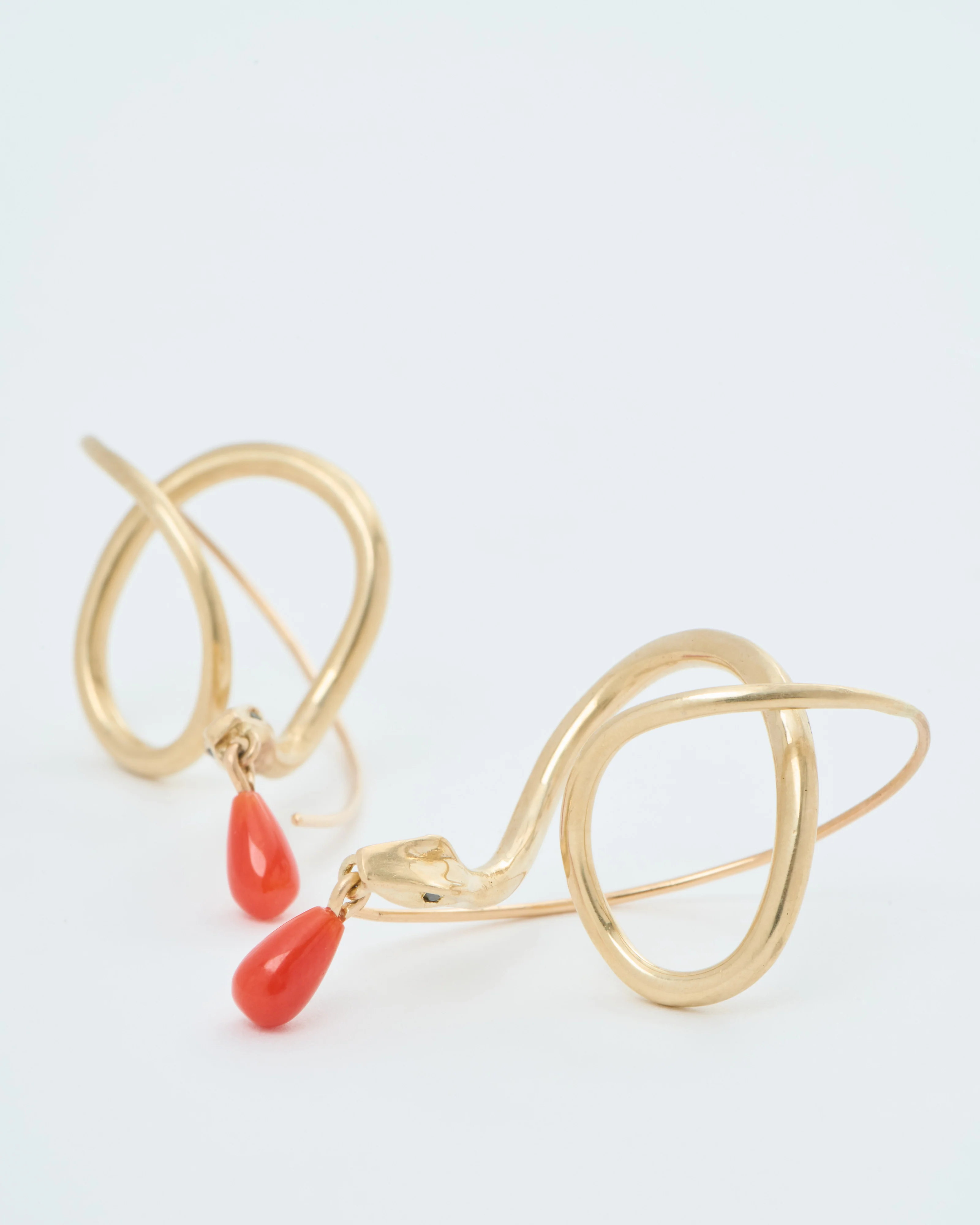 serpent earrings with coral drops - Image 4