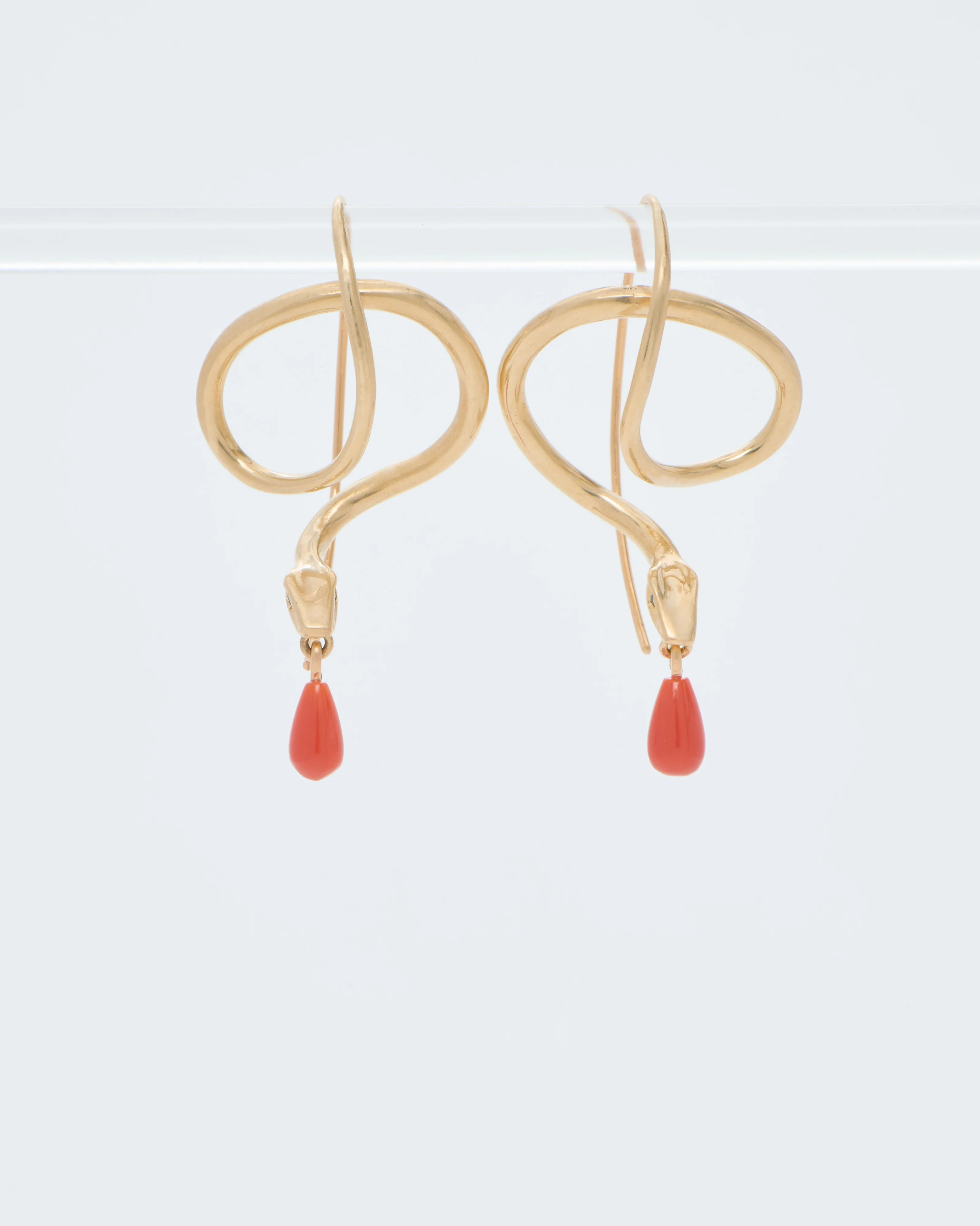 serpent earrings with coral drops - Image 5