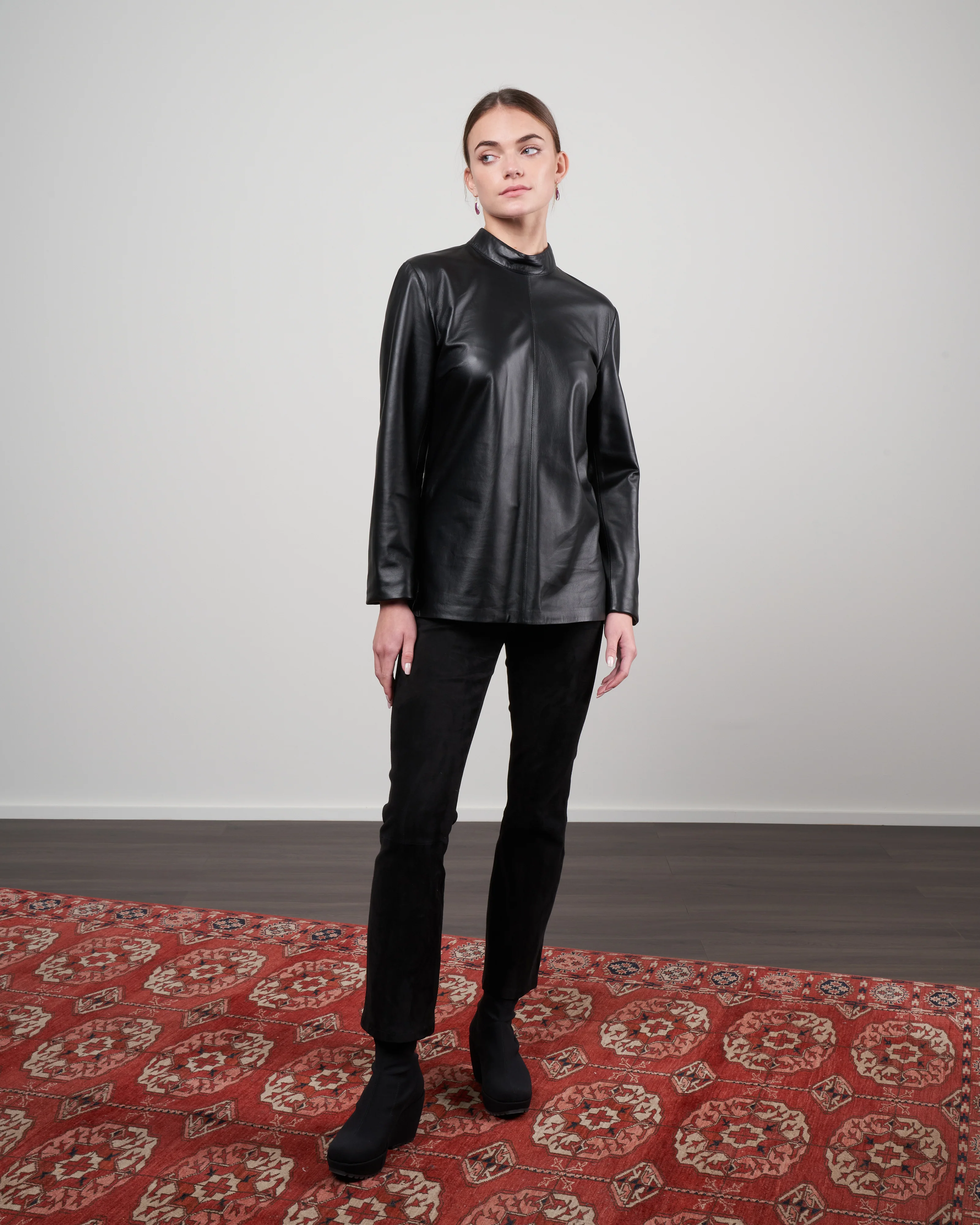 long sleeve leather top - black - Image 2