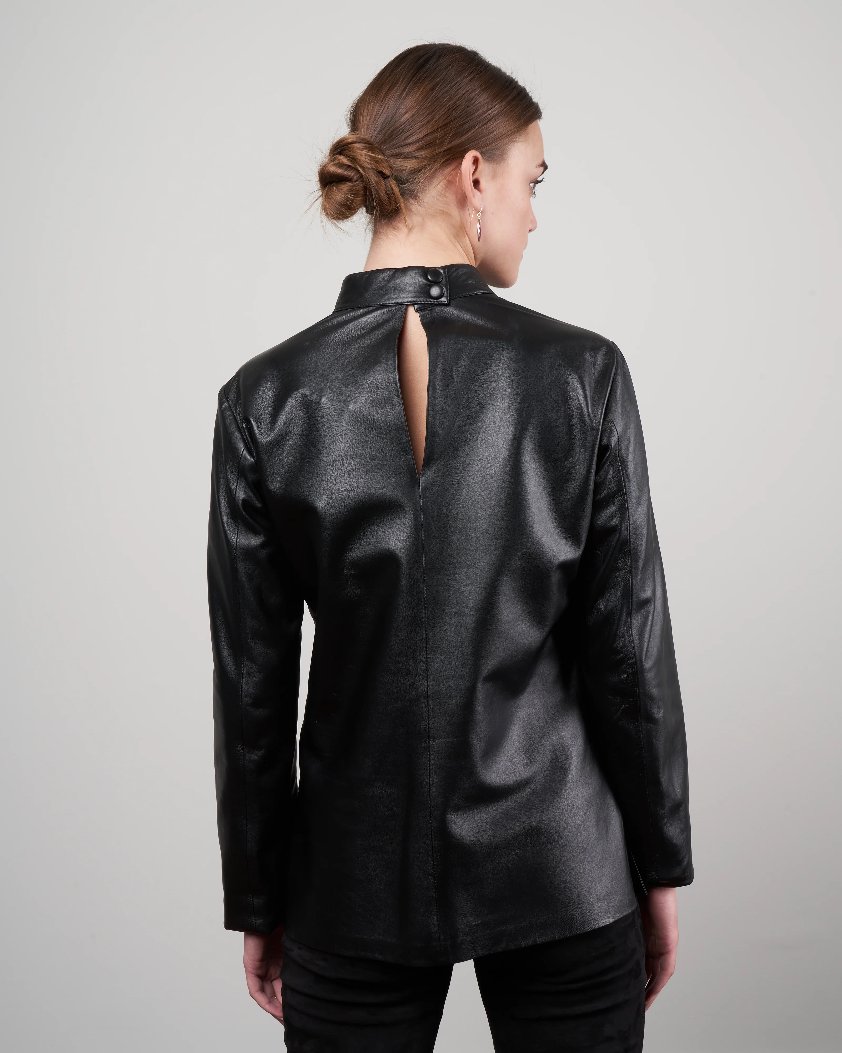 long sleeve leather top - black - Image 4