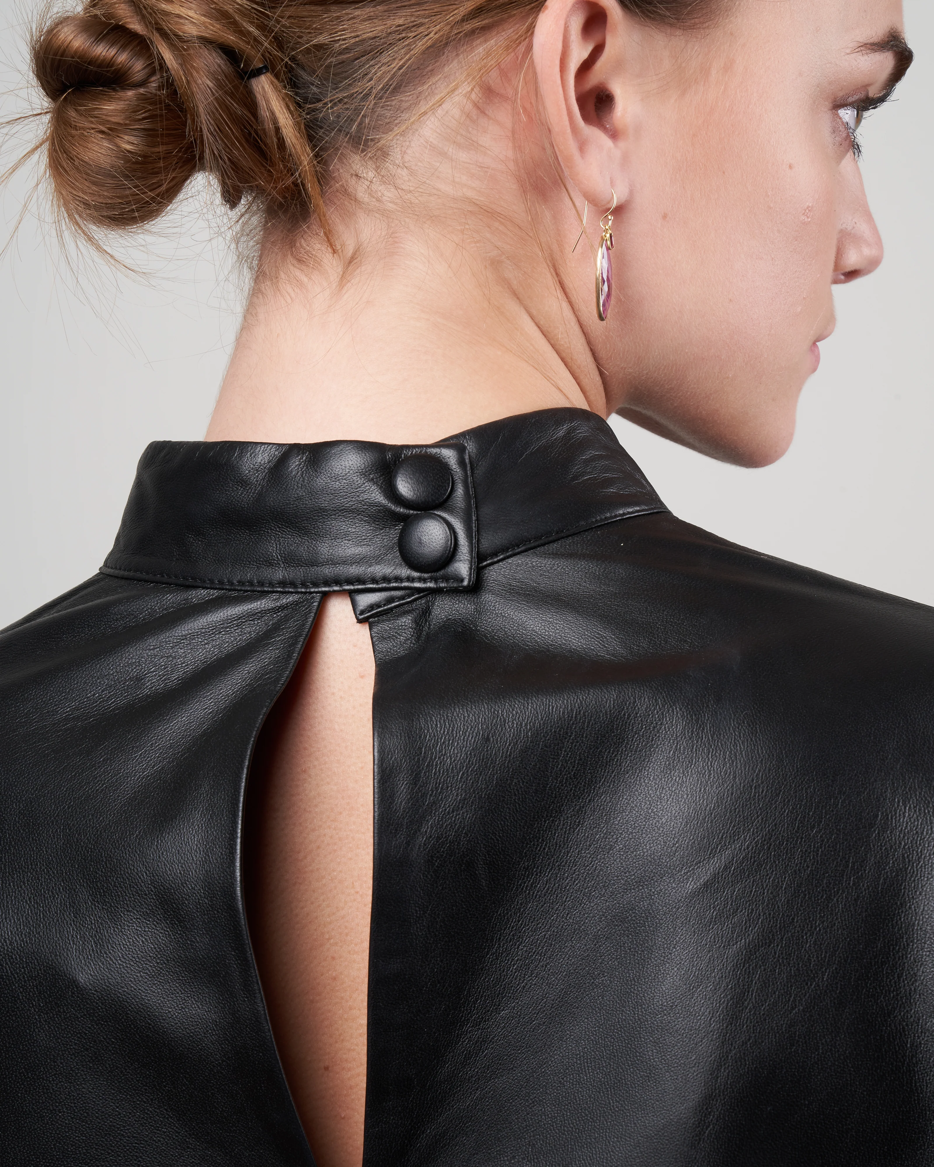 long sleeve leather top - black - Image 5