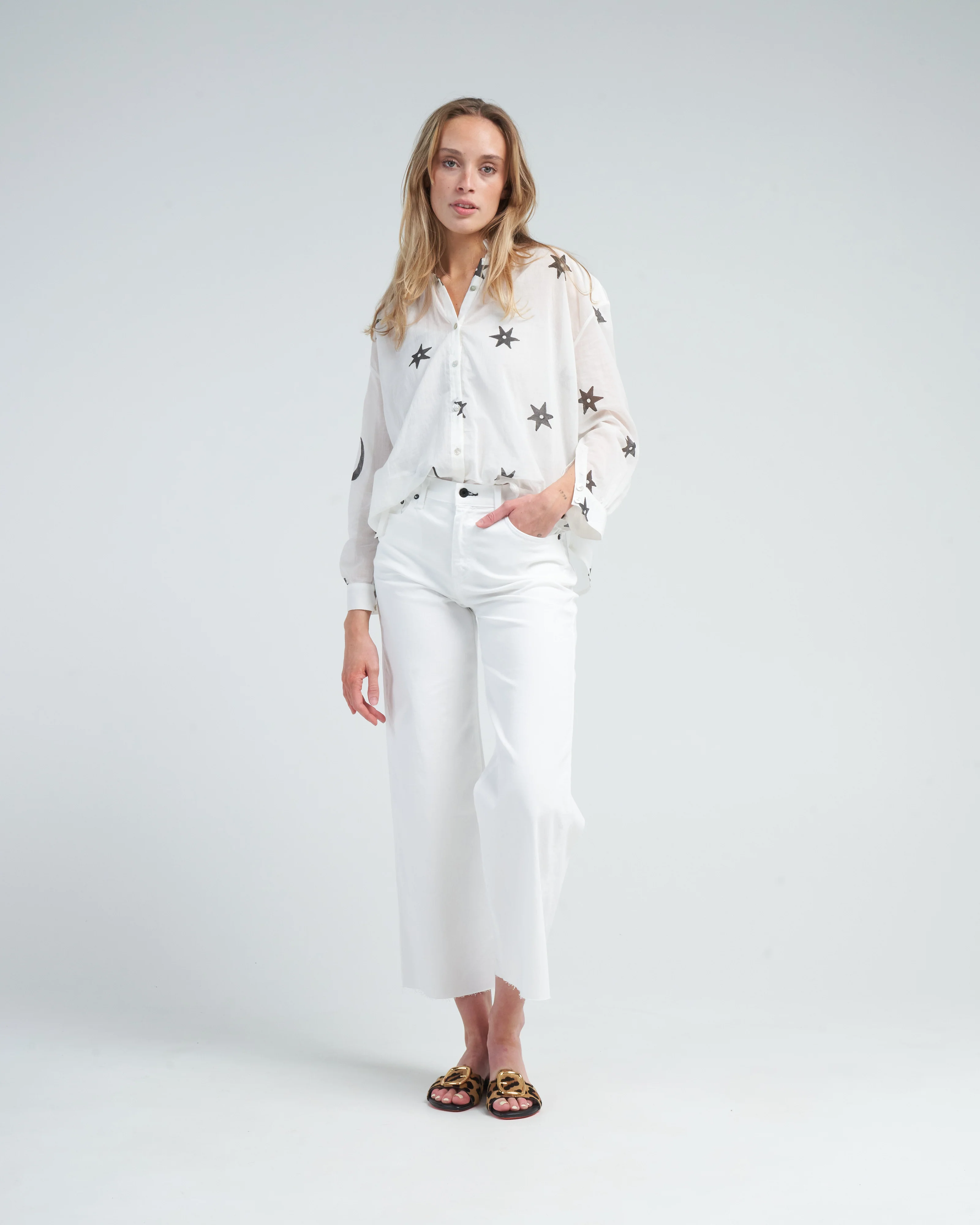 crop wide leg twill - ivory - Image 2