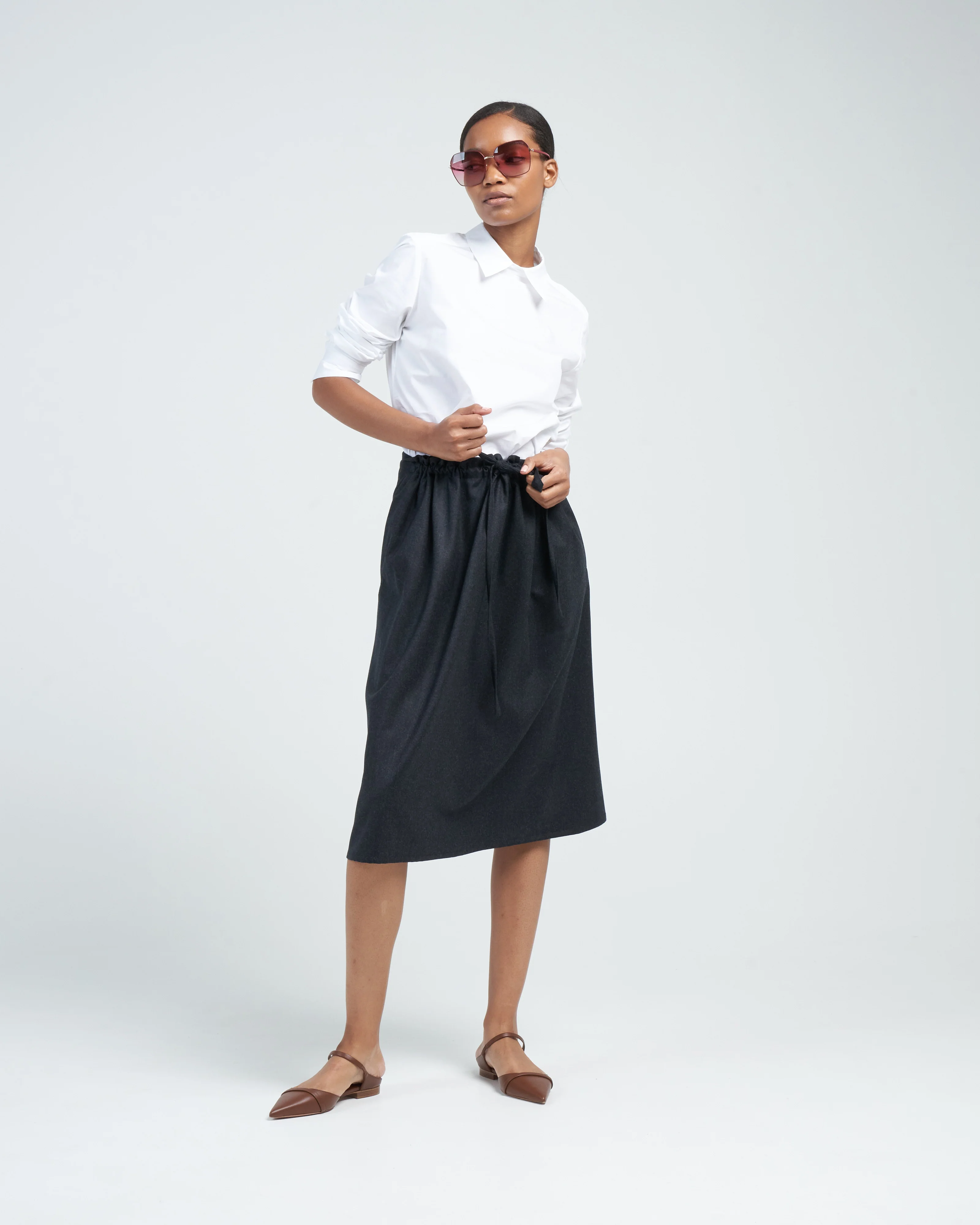 drawstring skirt - dark grey flannel - Image 3