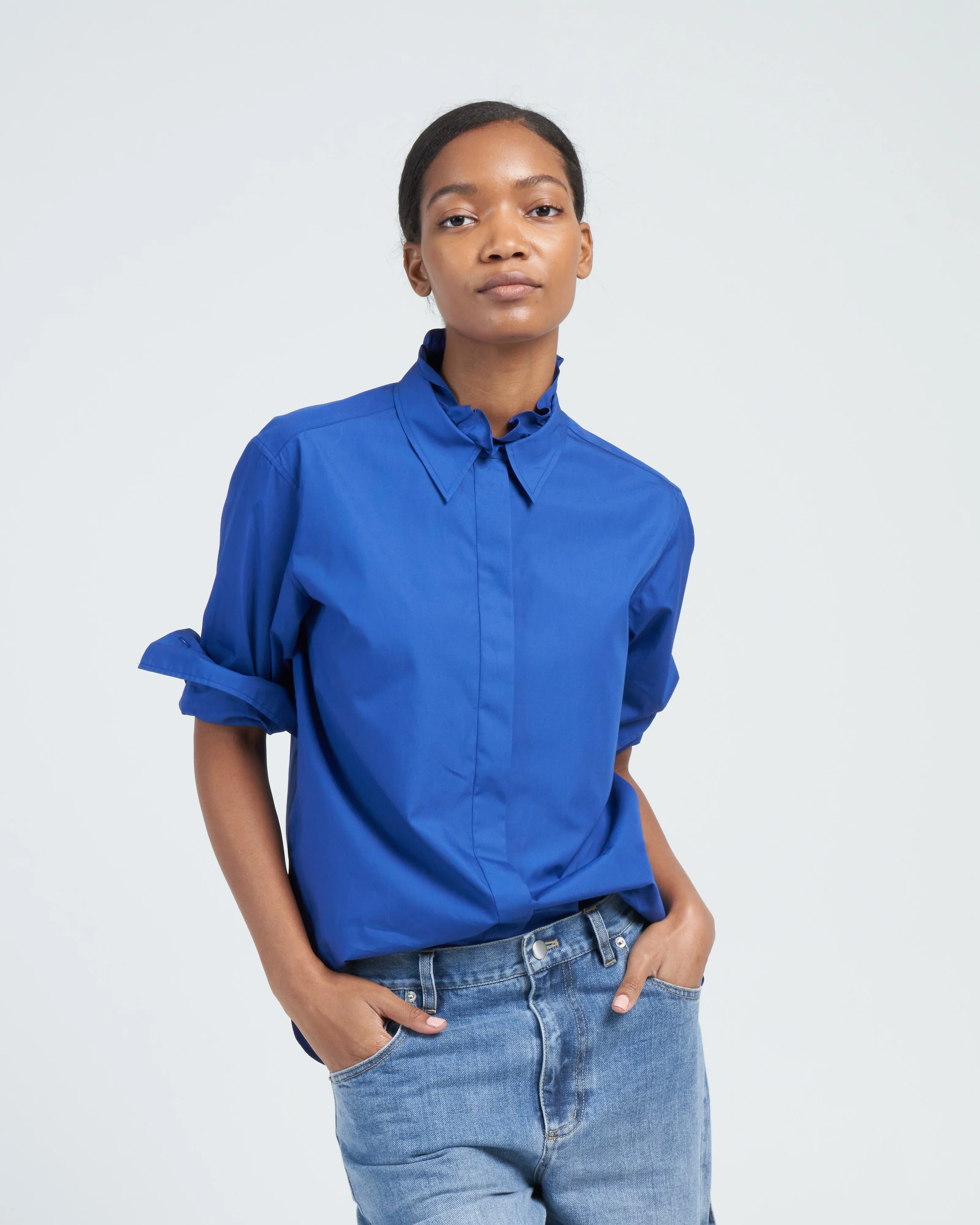man's shirt w/ frill - deep blue - Image 2