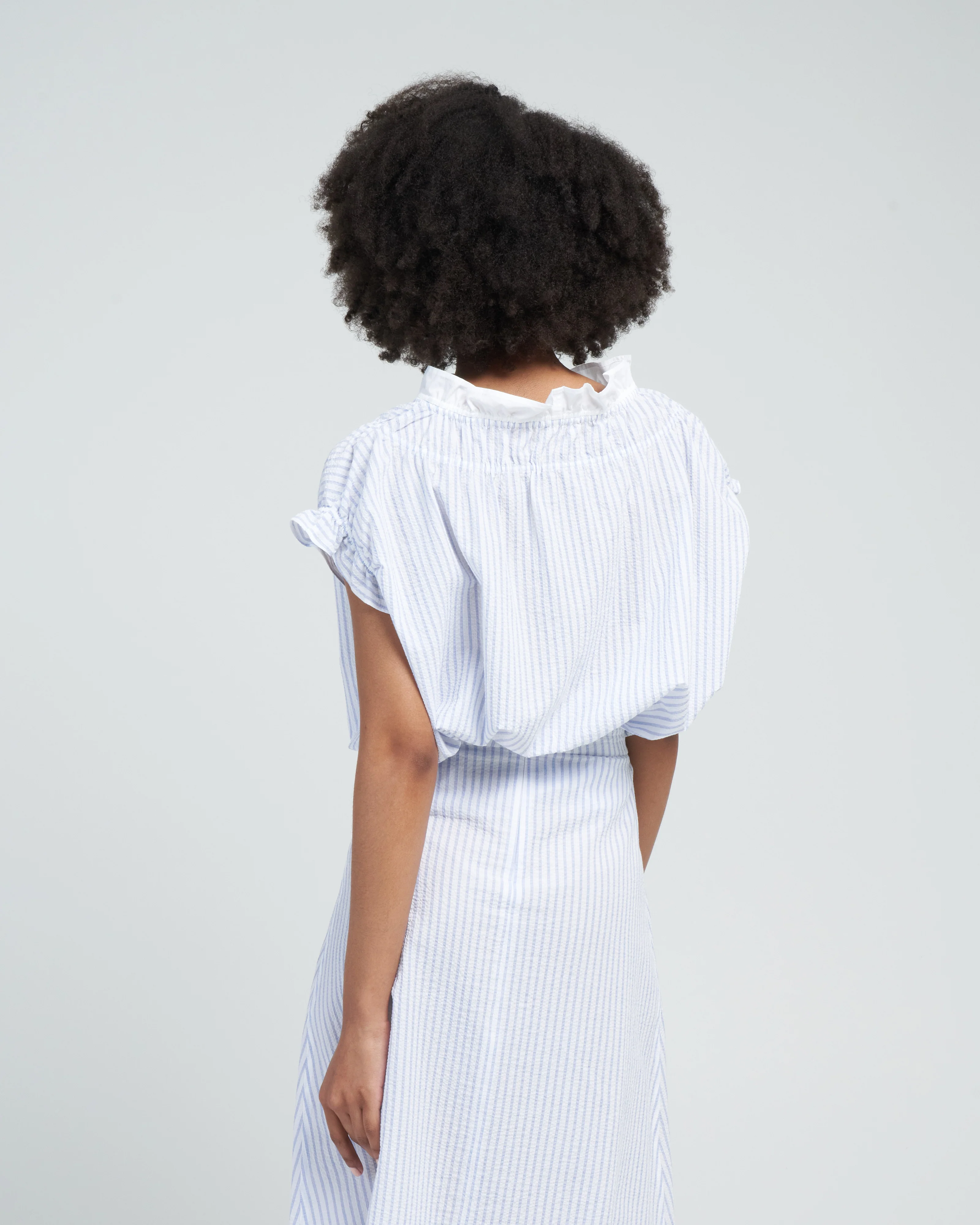memoir 1 ruched capsleeve - blue stripe - Image 4