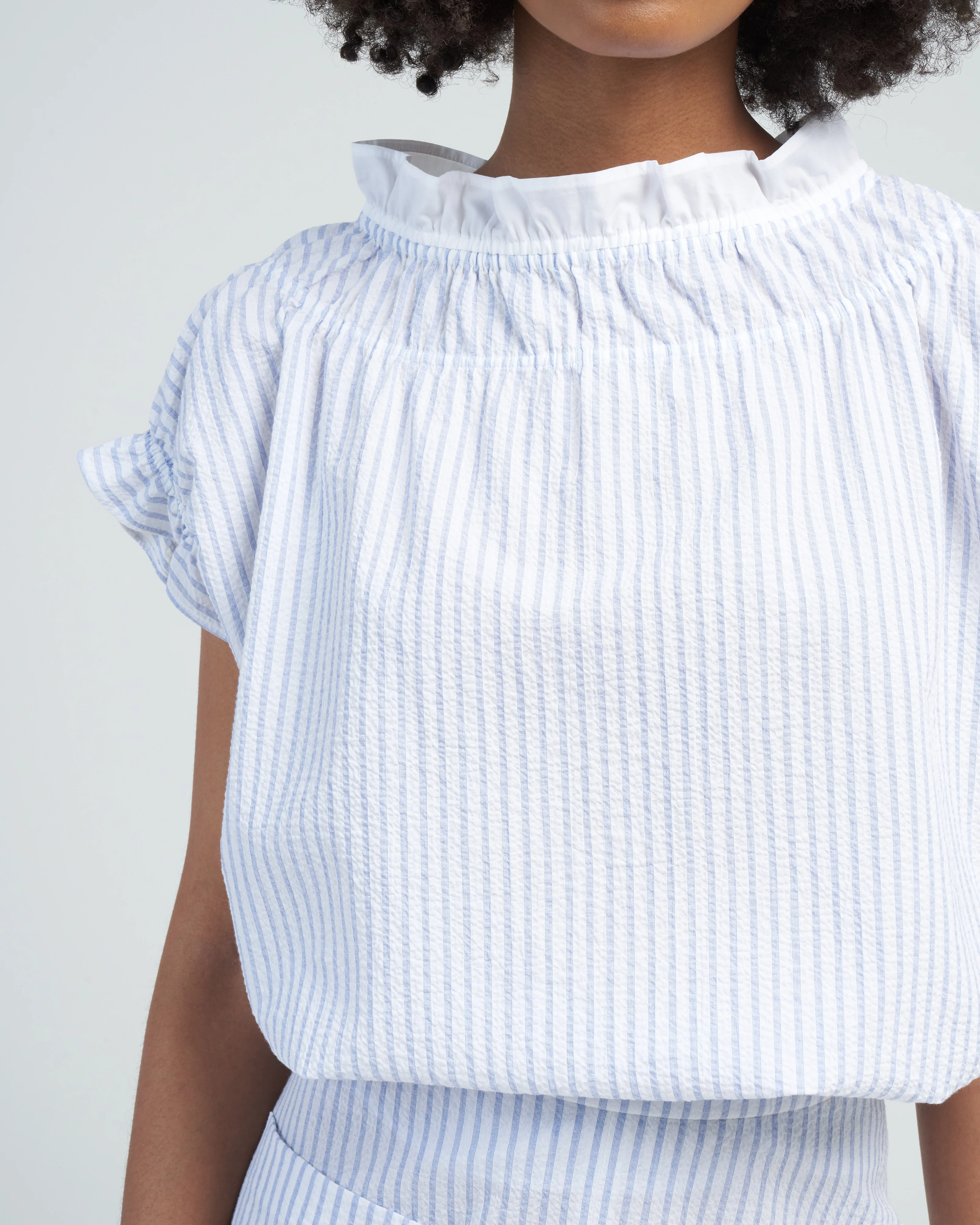 memoir 1 ruched capsleeve - blue stripe - Image 5