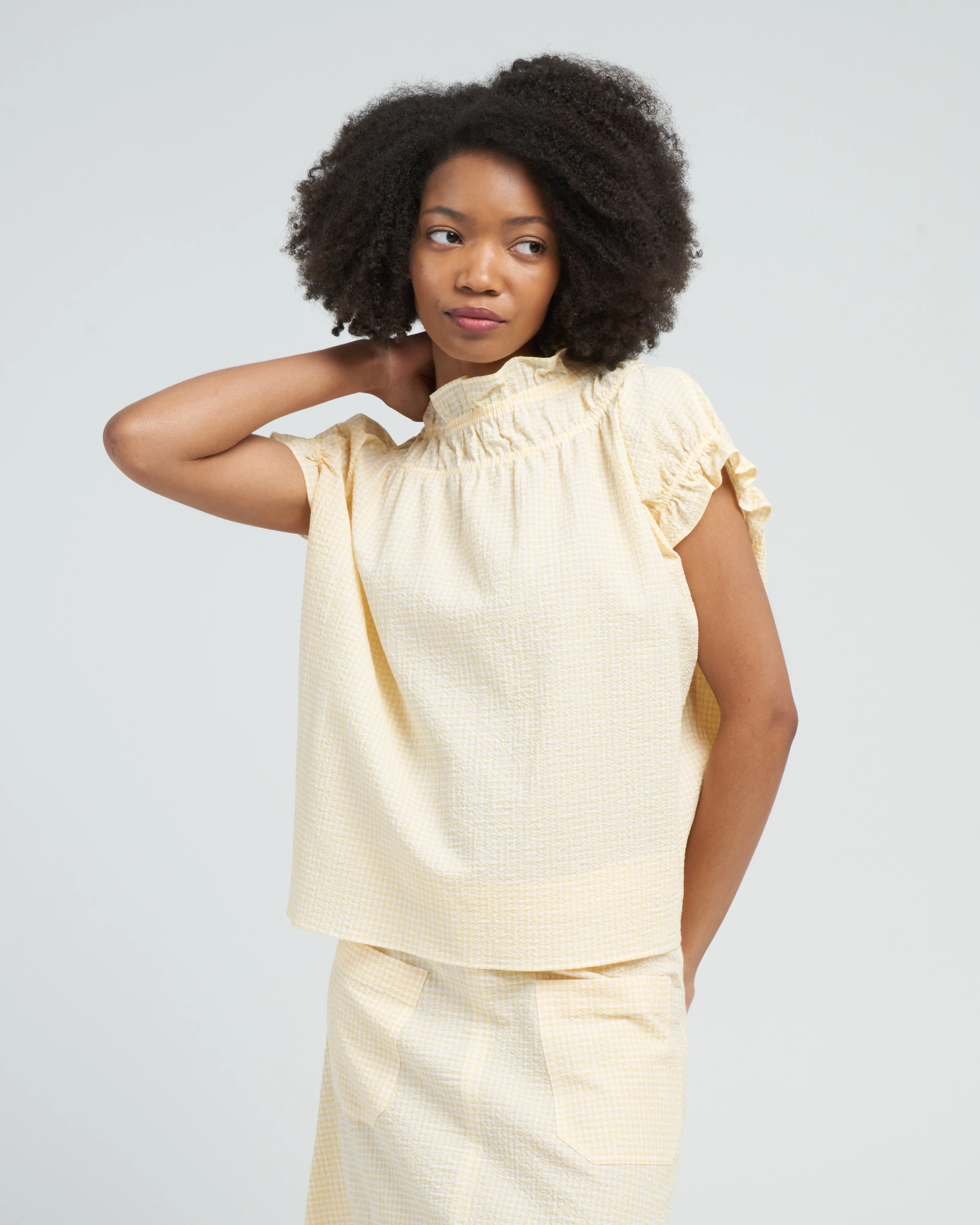 memoir 1 ruched cap sleeve - yellow gingham - Image 2