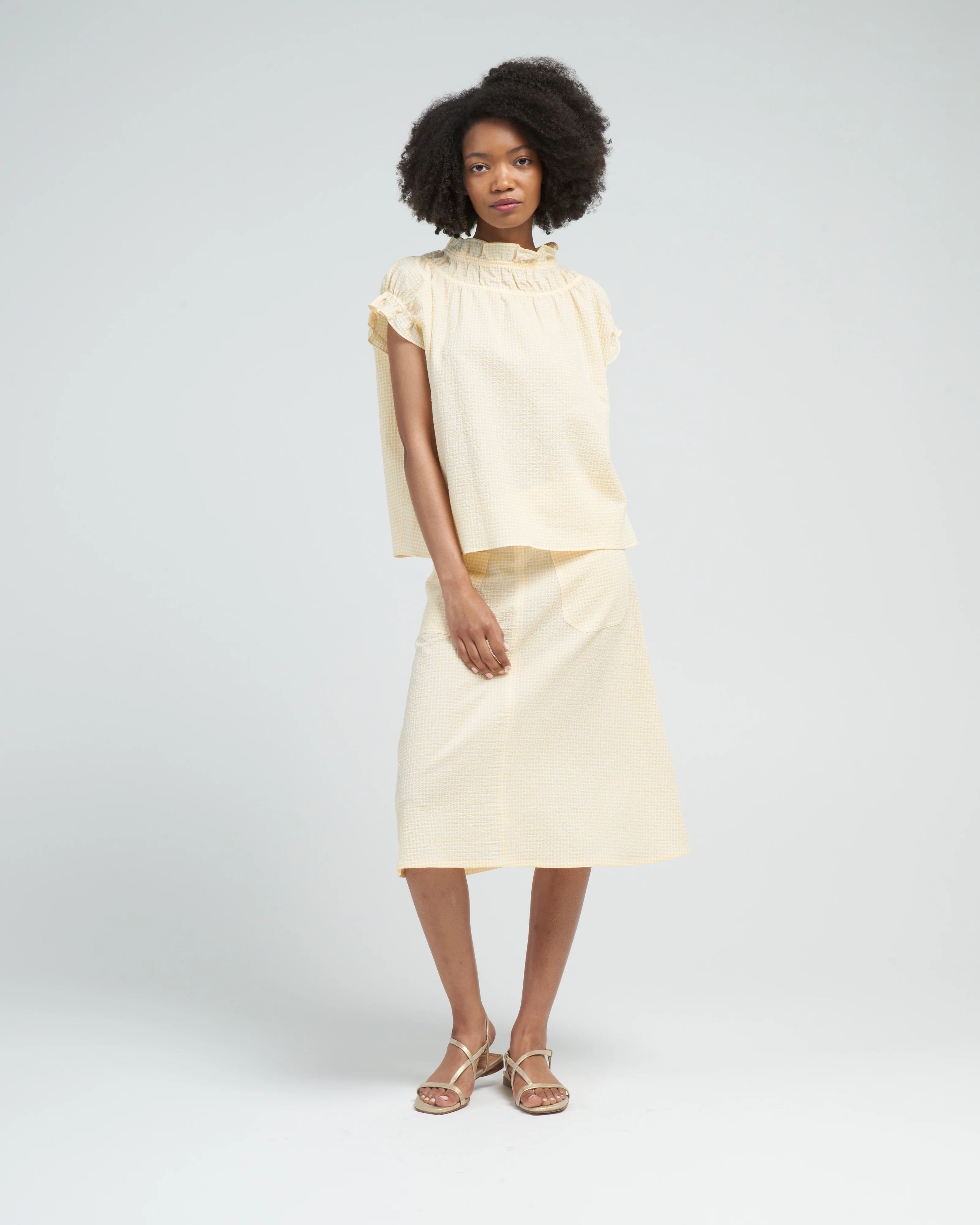 memoir 1 ruched cap sleeve - yellow gingham - Image 3