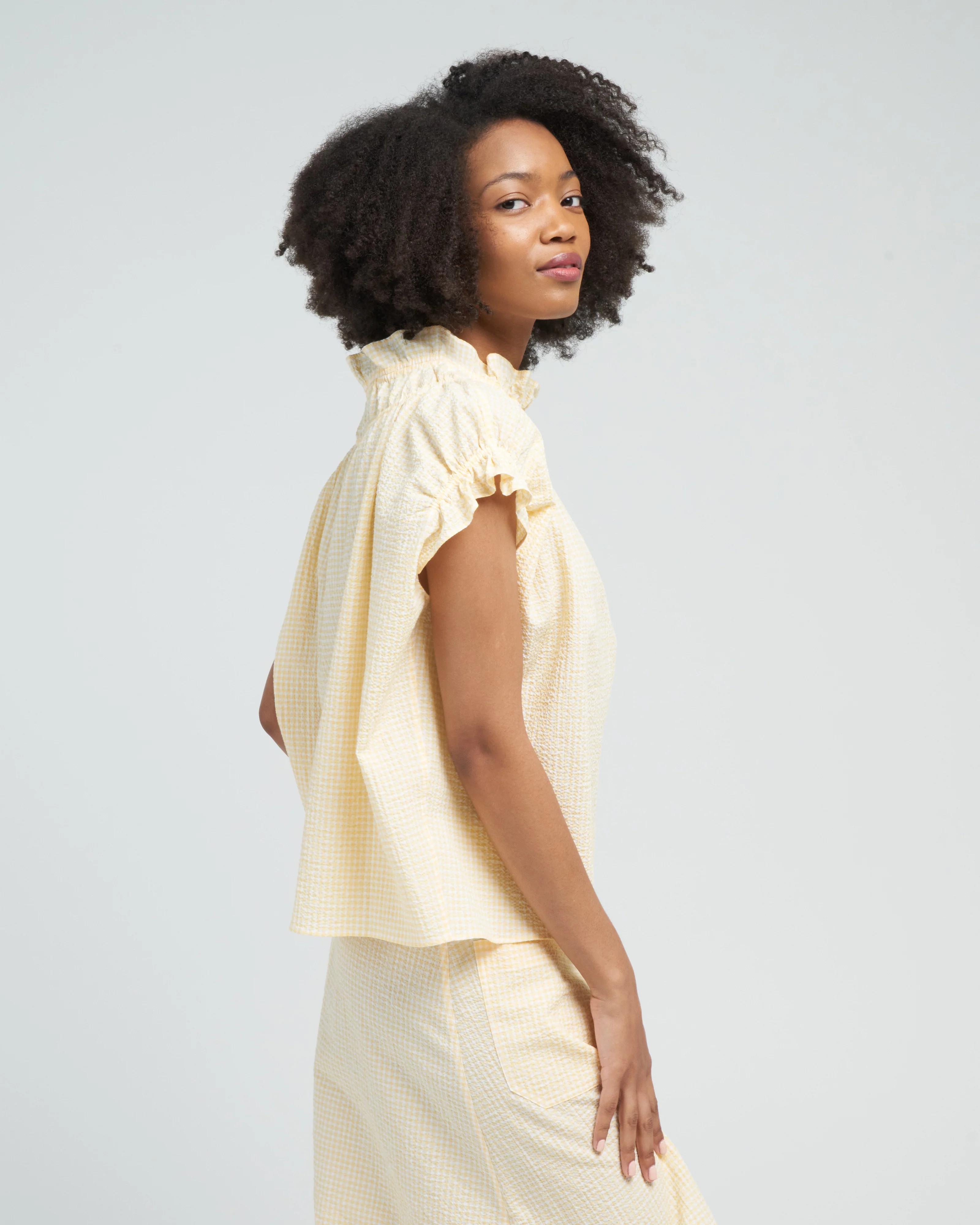 memoir 1 ruched cap sleeve - yellow gingham - Image 4