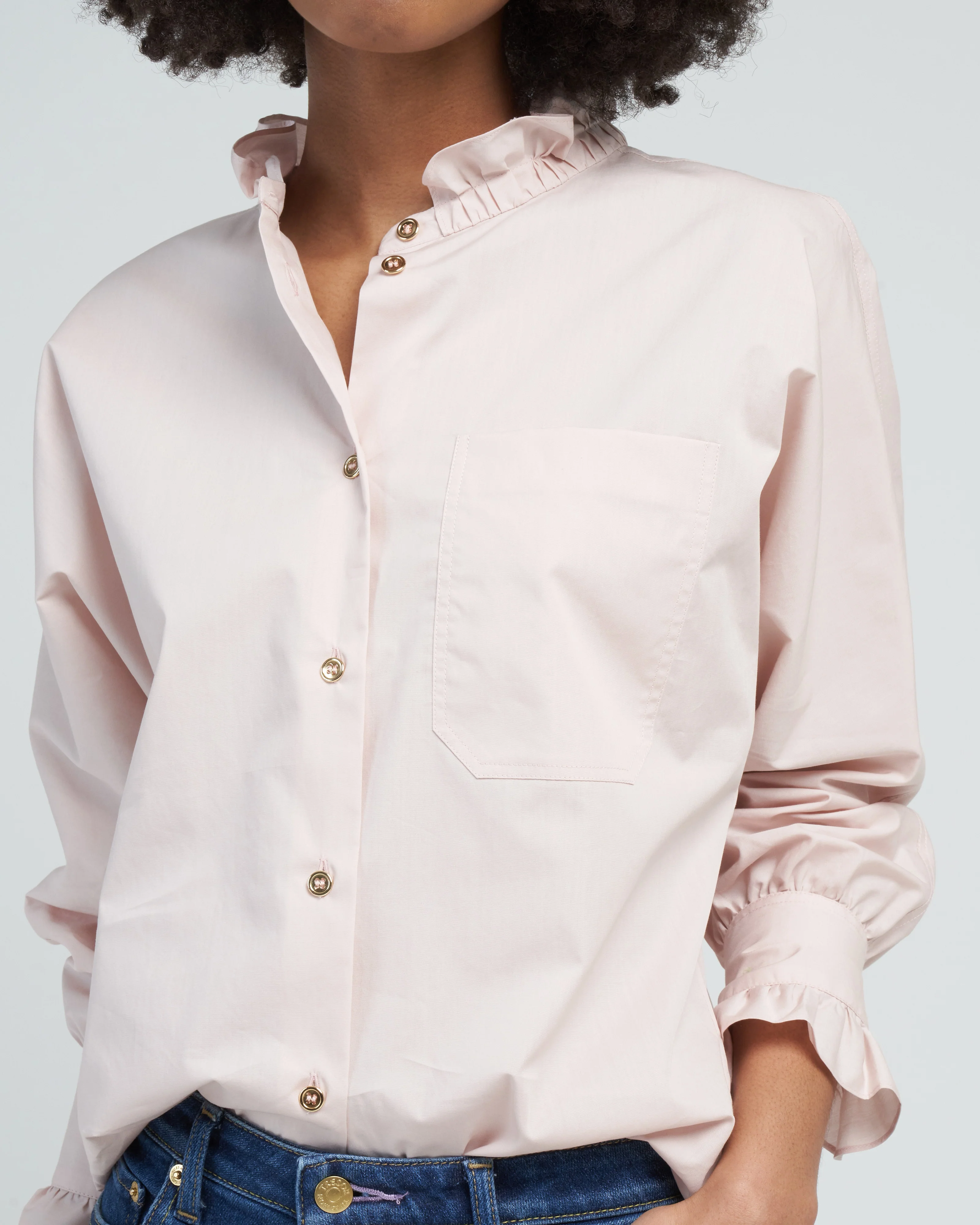 memoir 2 button front dolman sleeve - powder rose