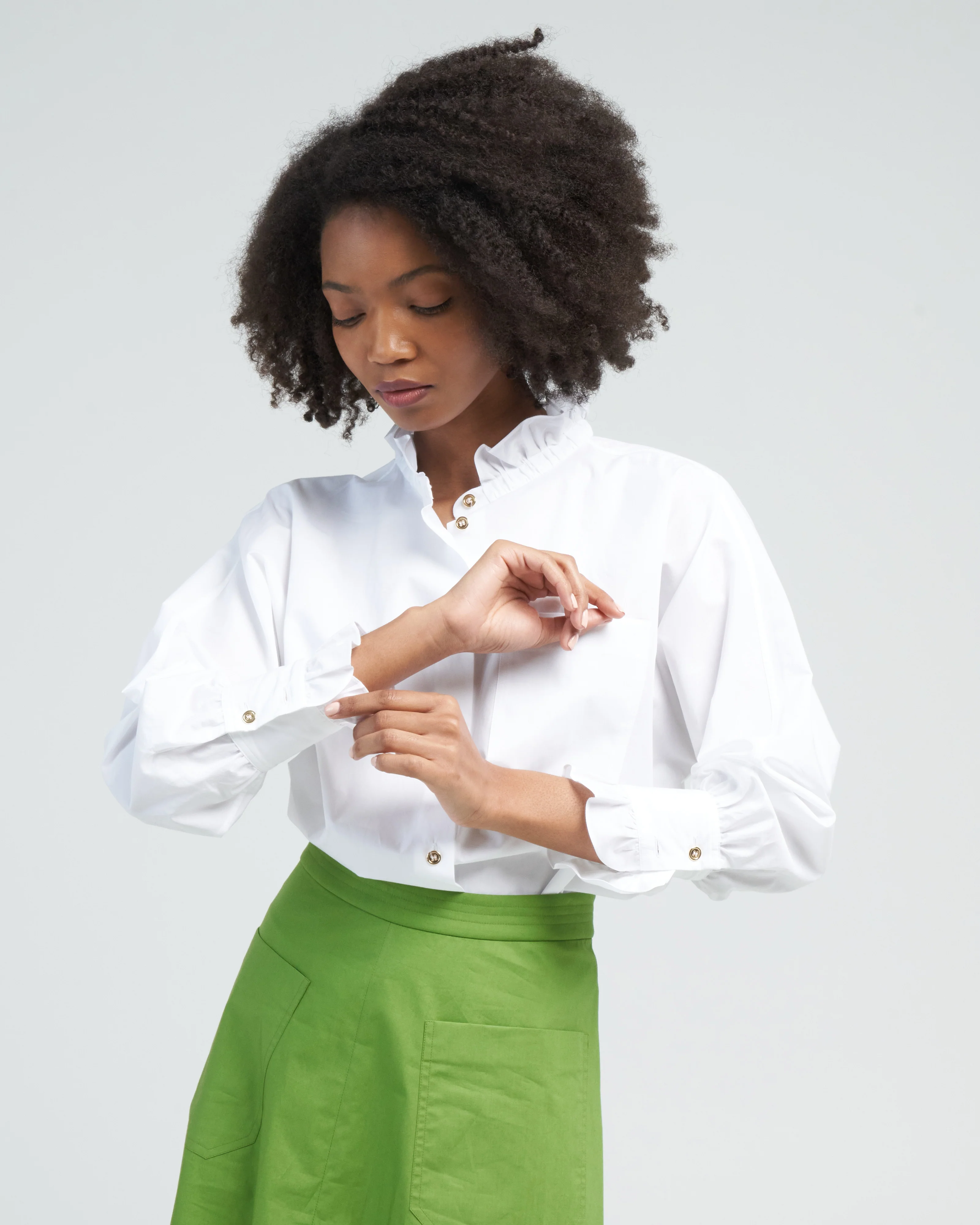 memoir 2 button front dolman sleeve - white - Image 3