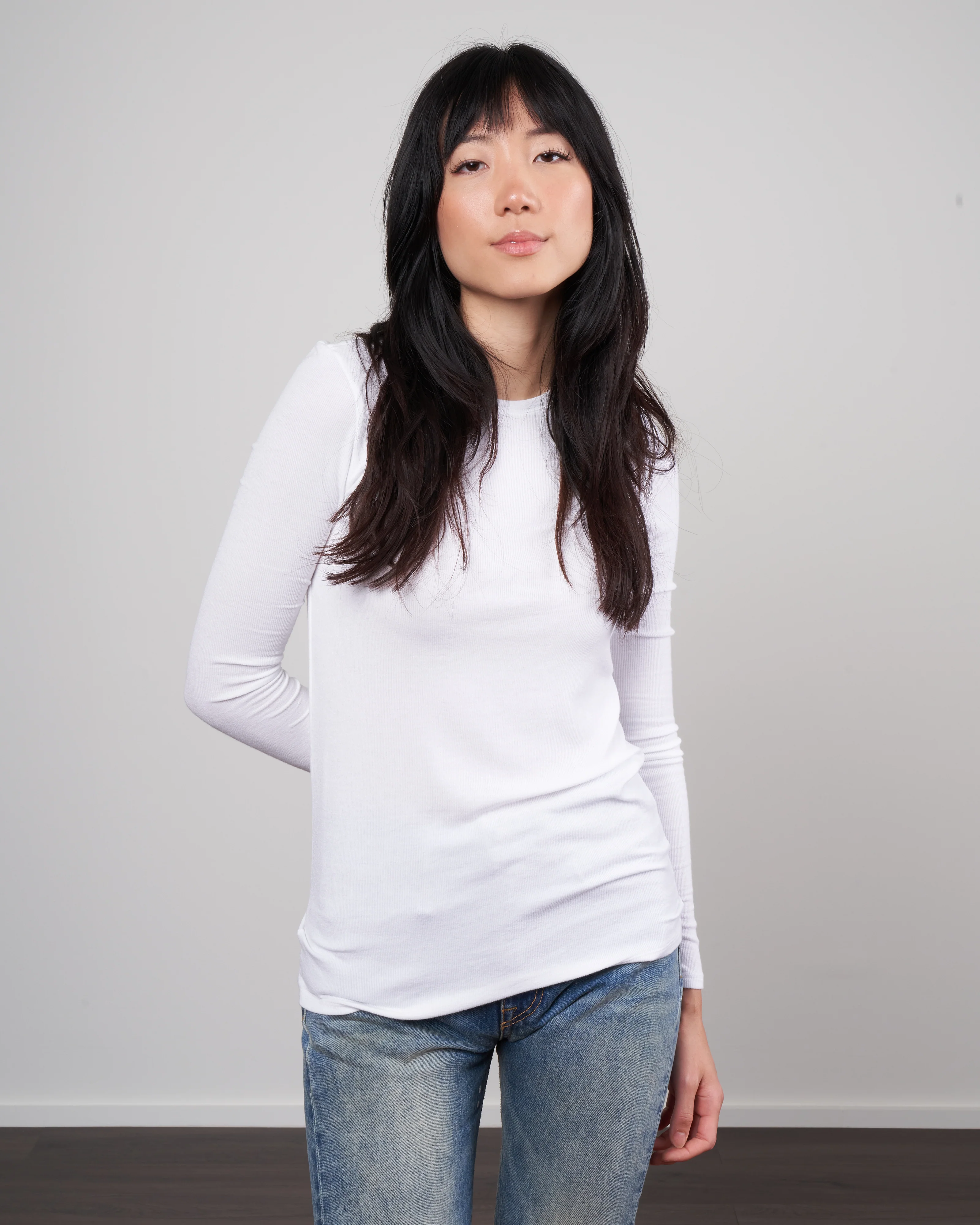 model rib long sleeve tee - white