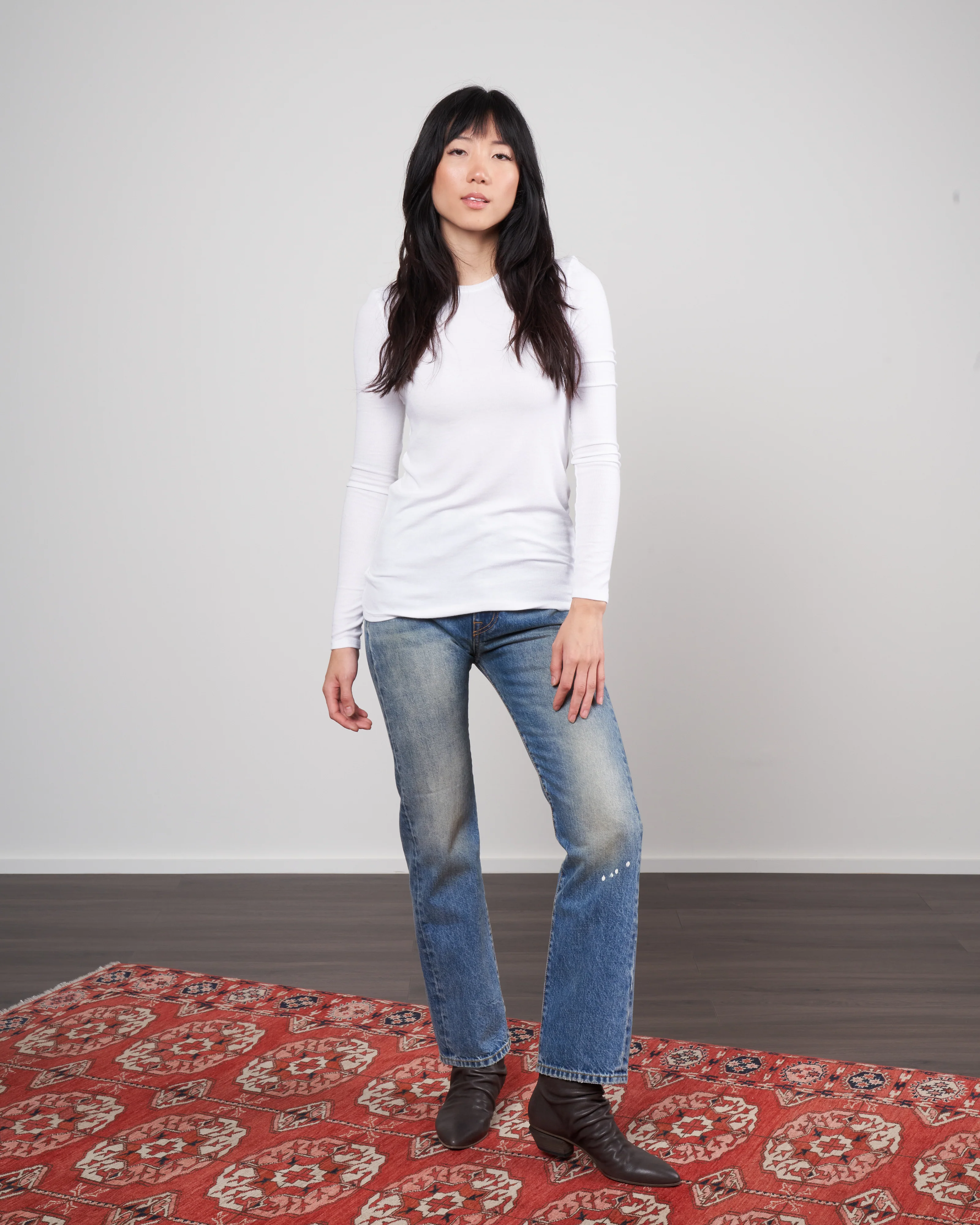 model rib long sleeve tee - white - Image 2