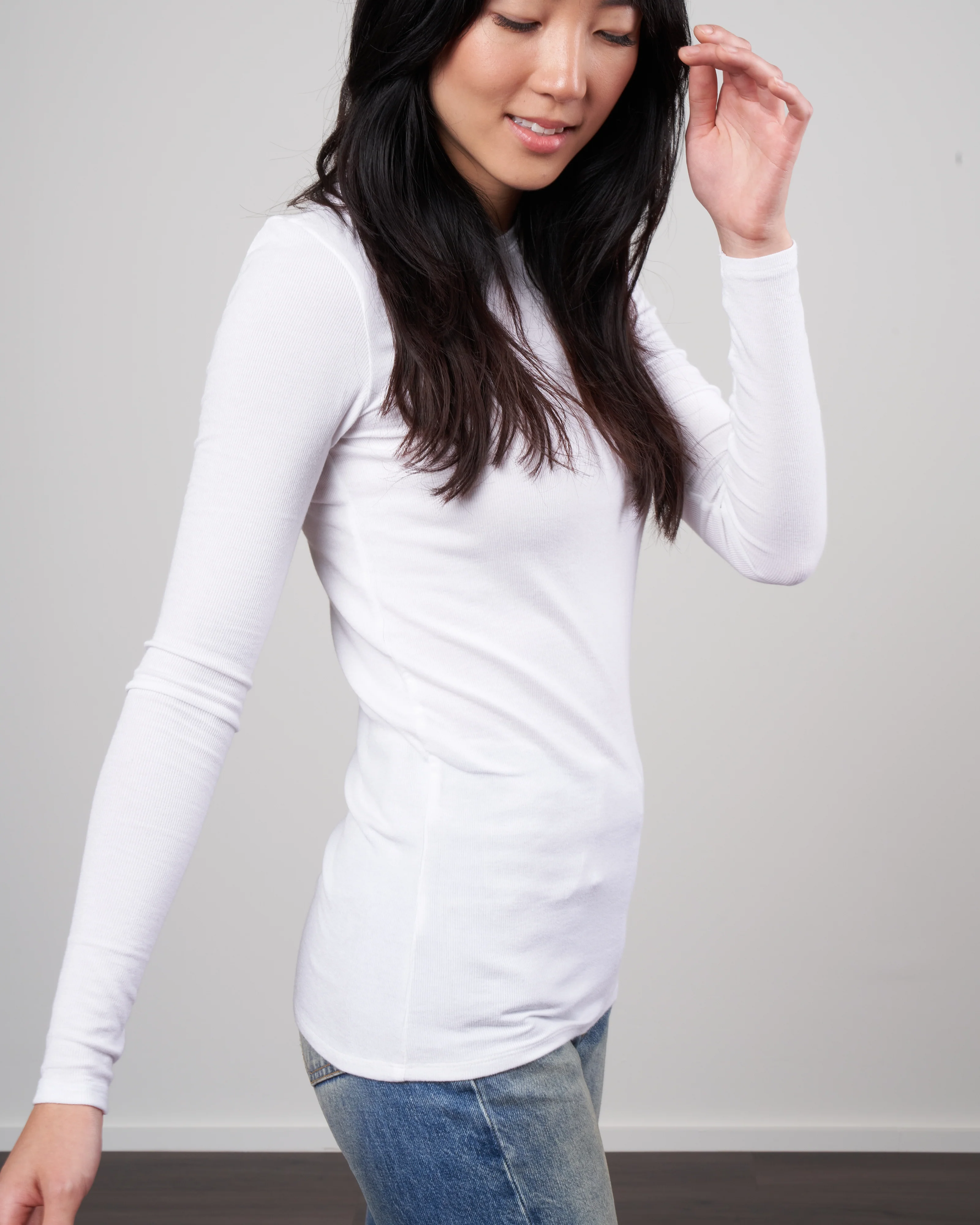 model rib long sleeve tee - white - Image 3
