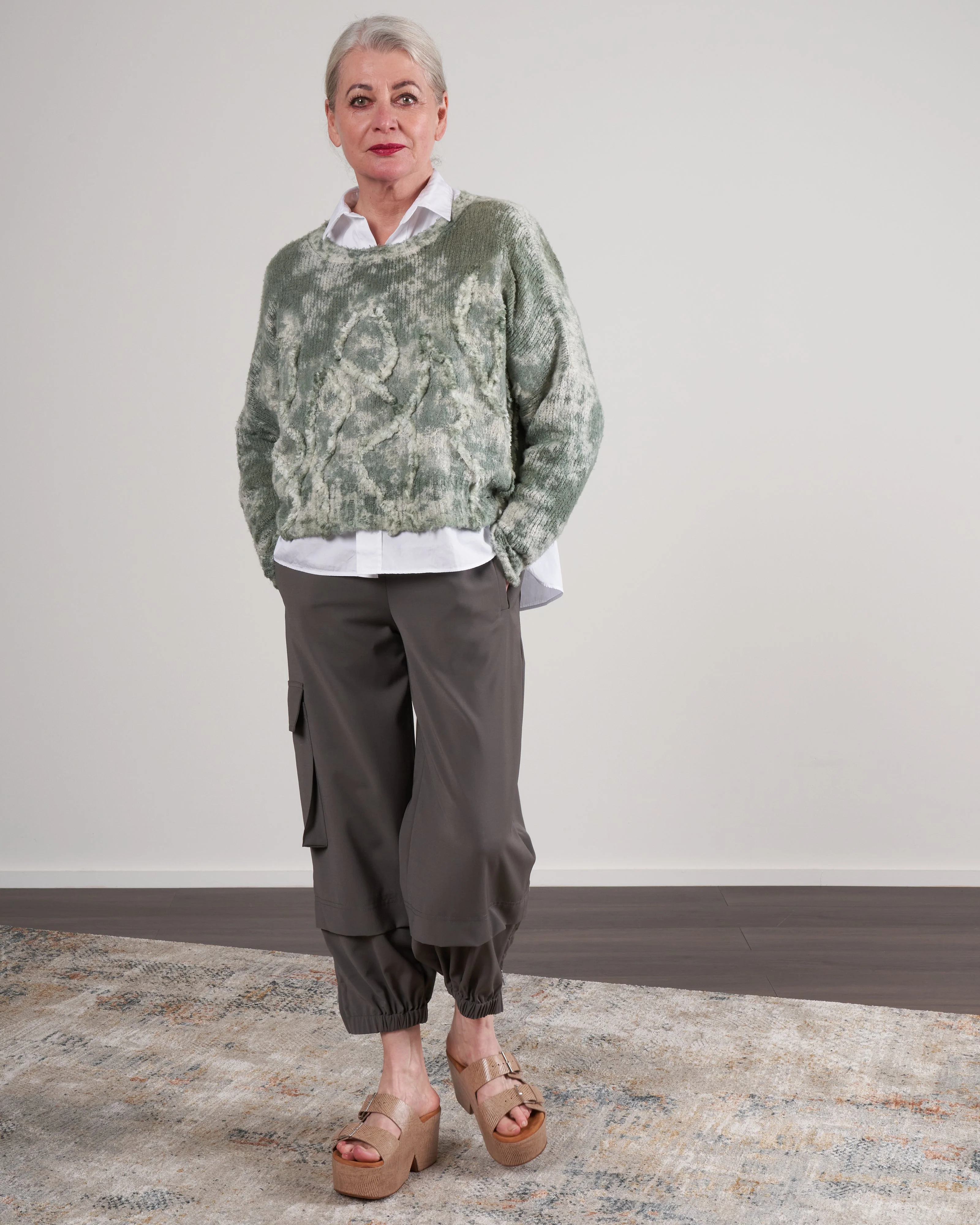 cropped boat neck sweater - kaki - Image 2