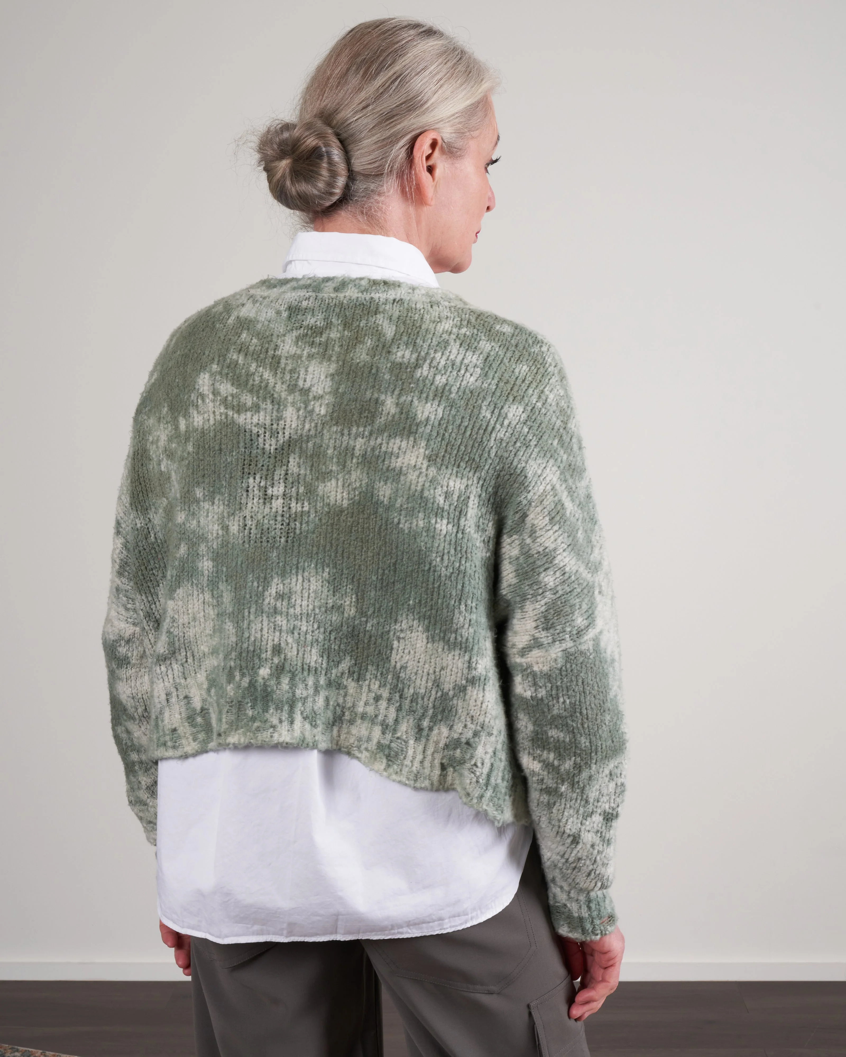 cropped boat neck sweater - kaki - Image 4