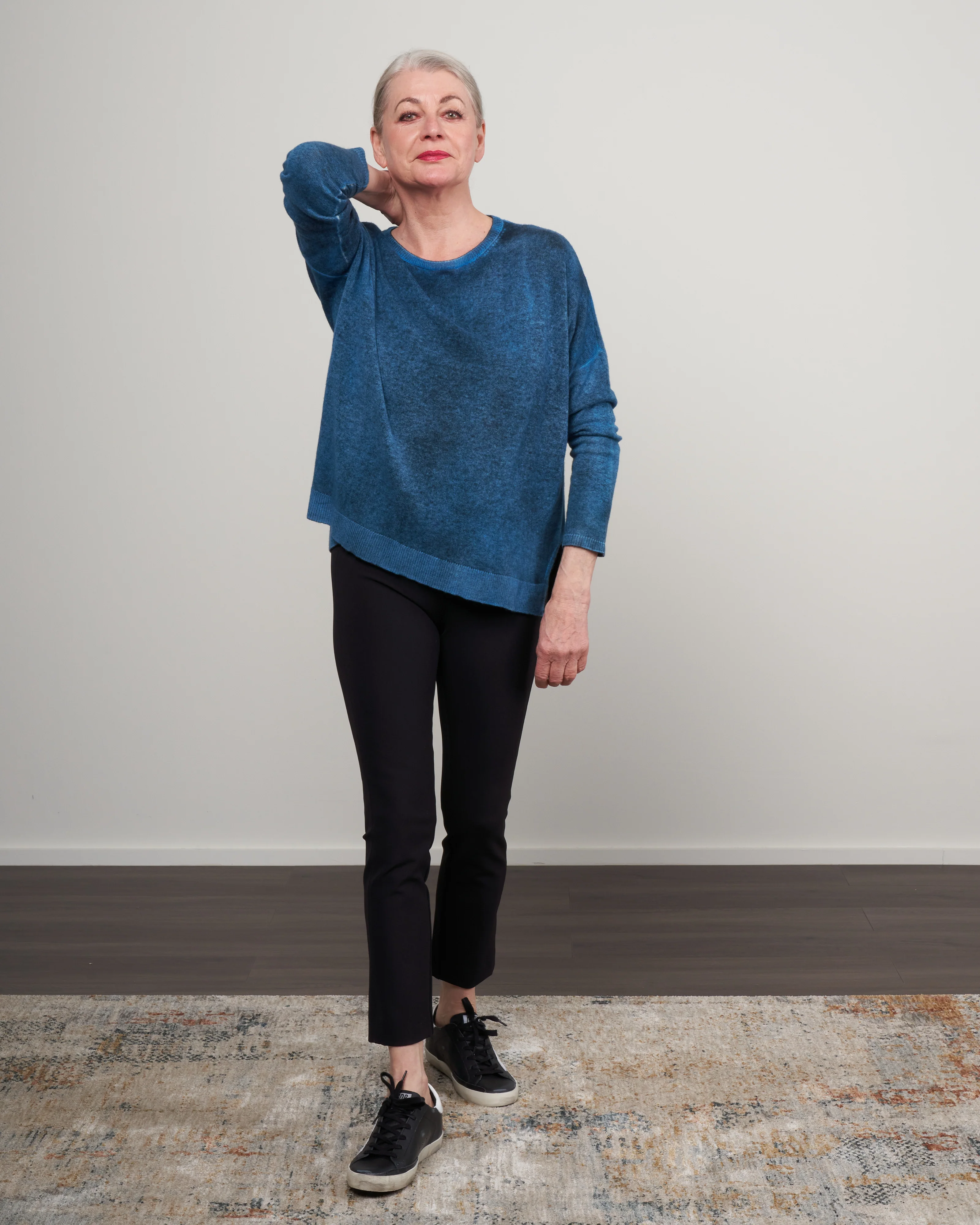 boat neck oversize pullover with slits - aqua - Image 2