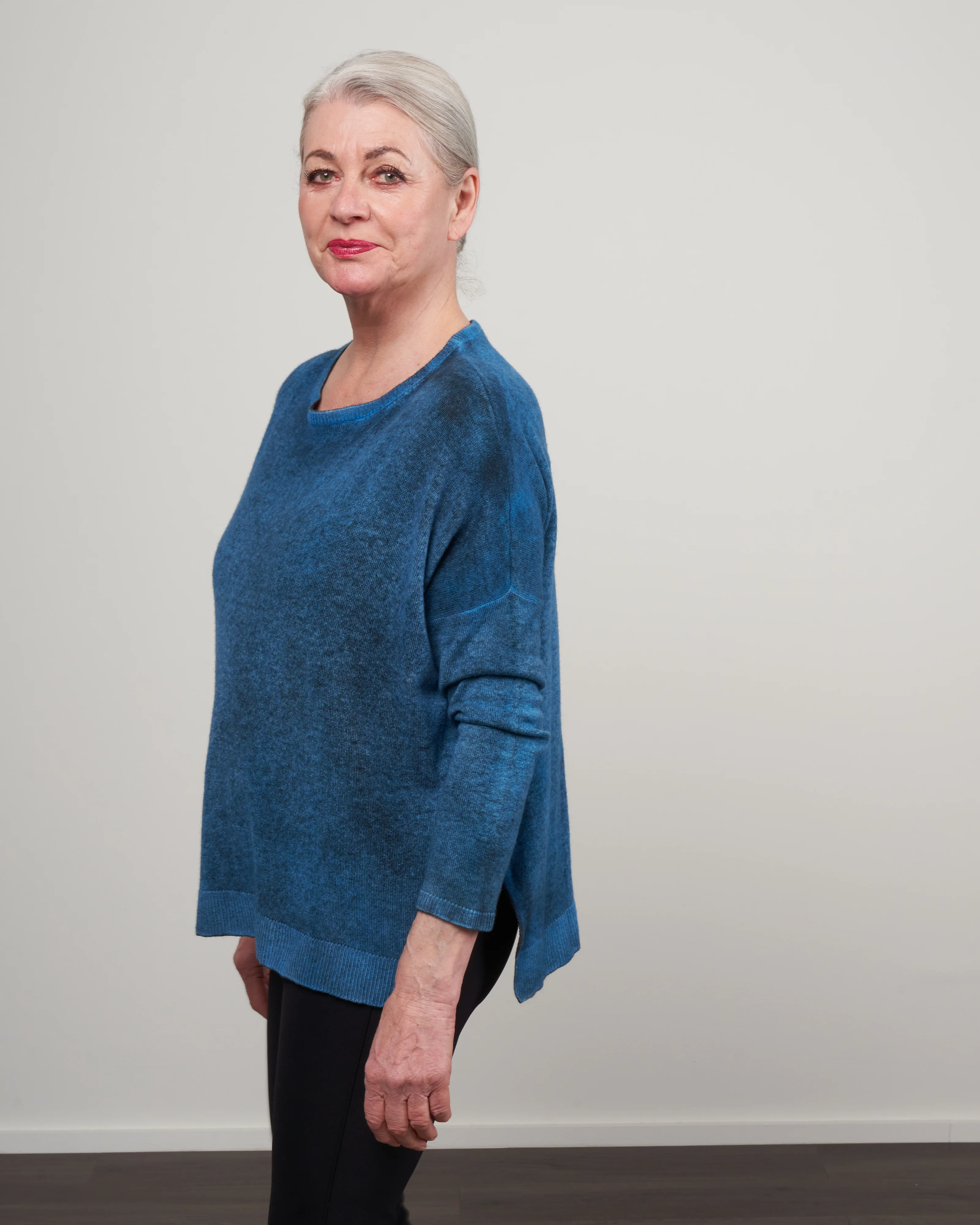 boat neck oversize pullover with slits - aqua - Image 3