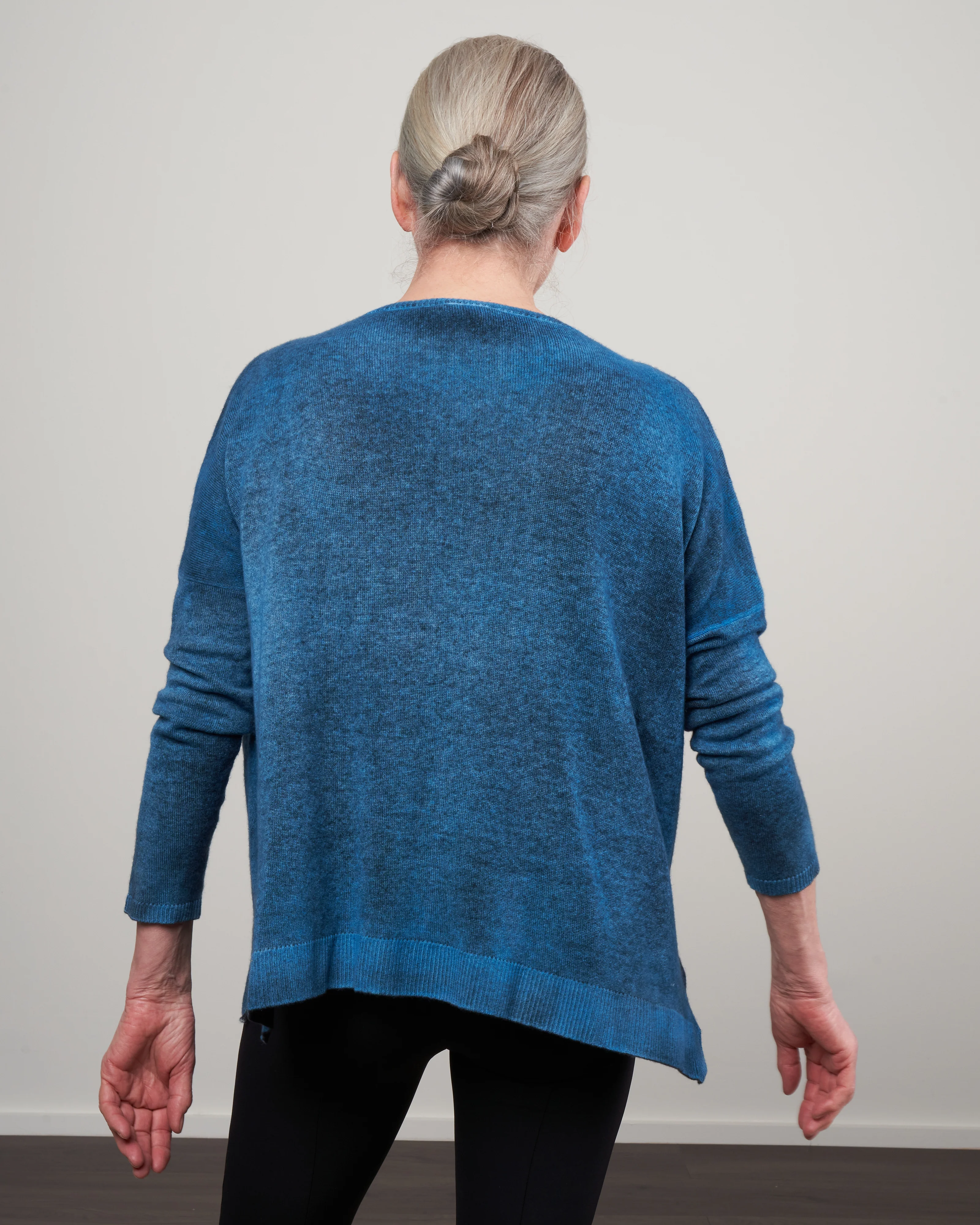 boat neck oversize pullover with slits - aqua - Image 4