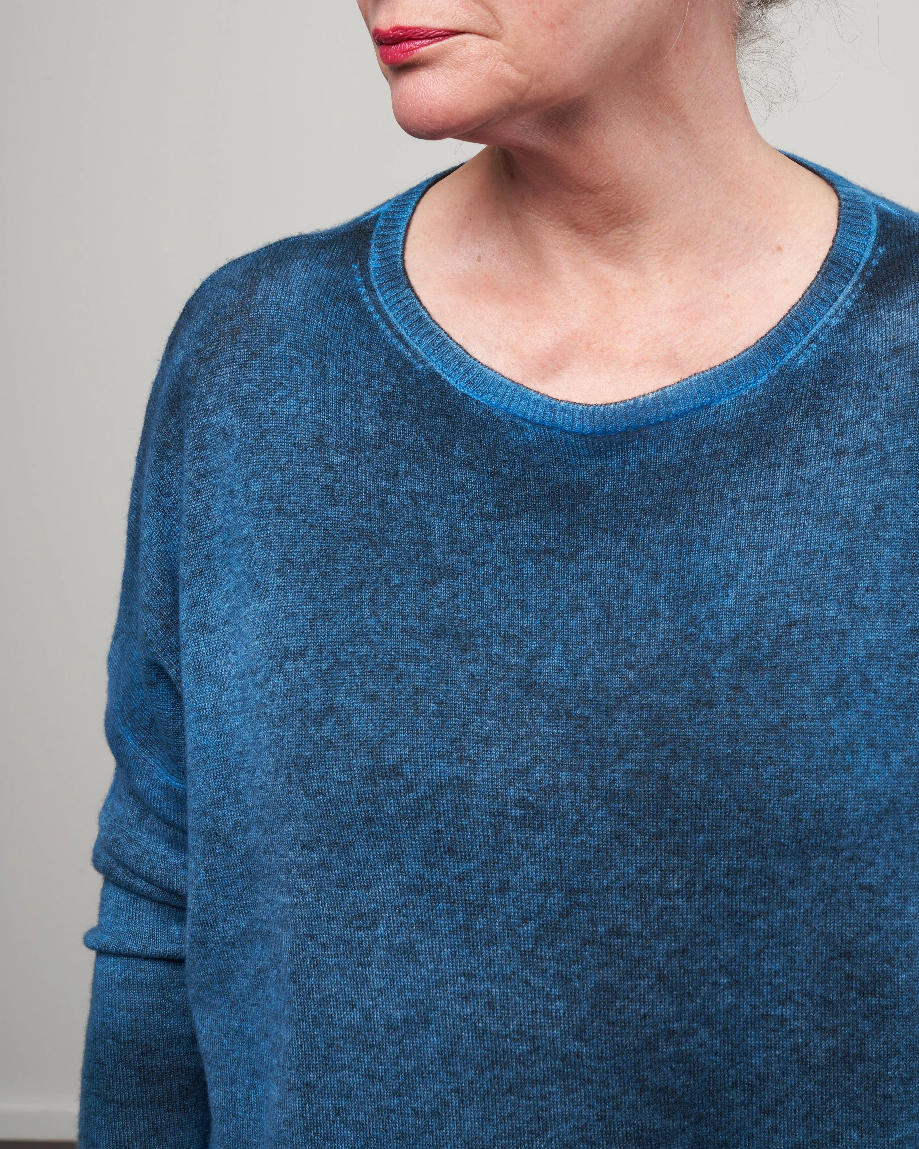 boat neck oversize pullover with slits - aqua - Image 5