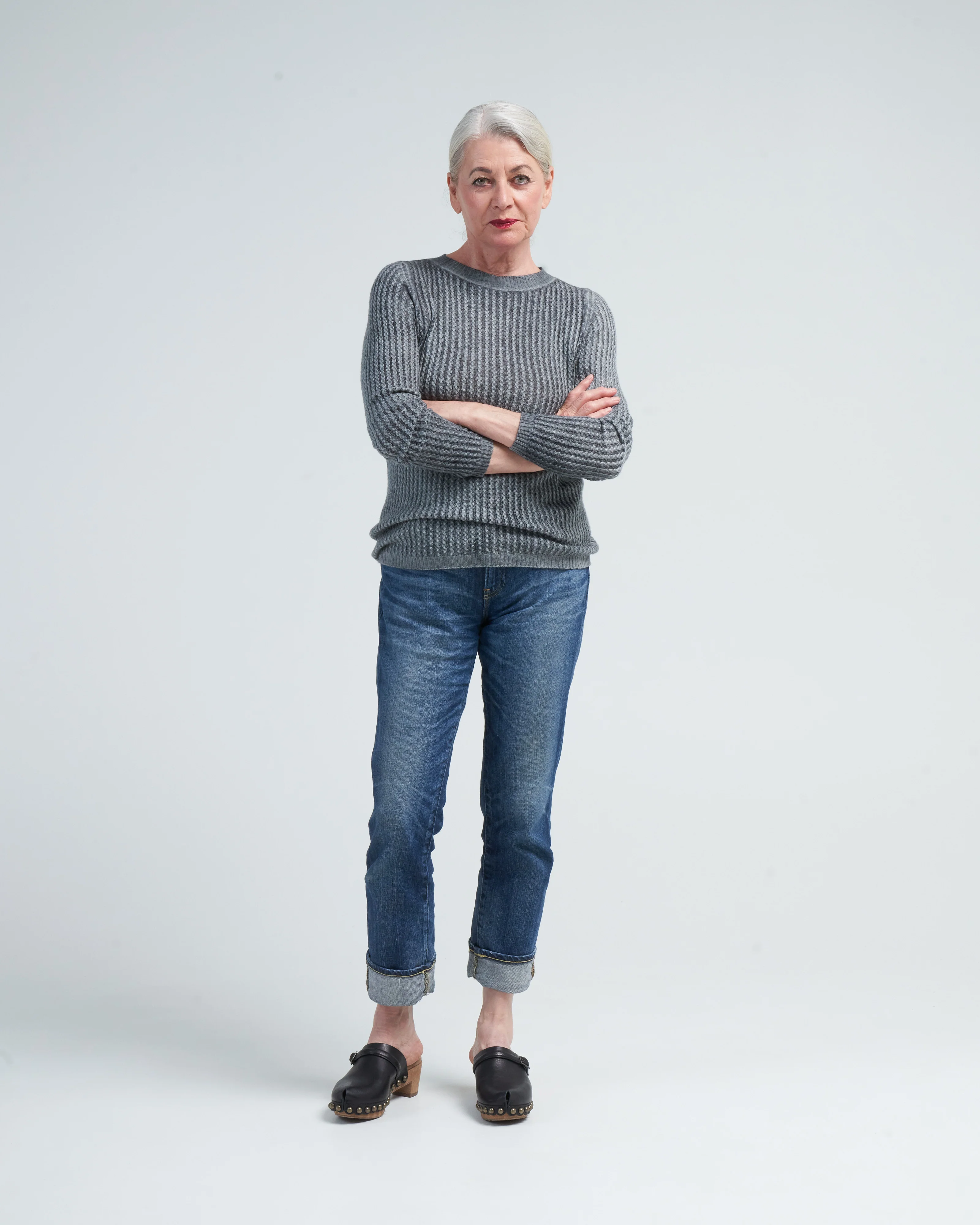 boat neck pullover with small cables - n/ghiaccio - Image 2