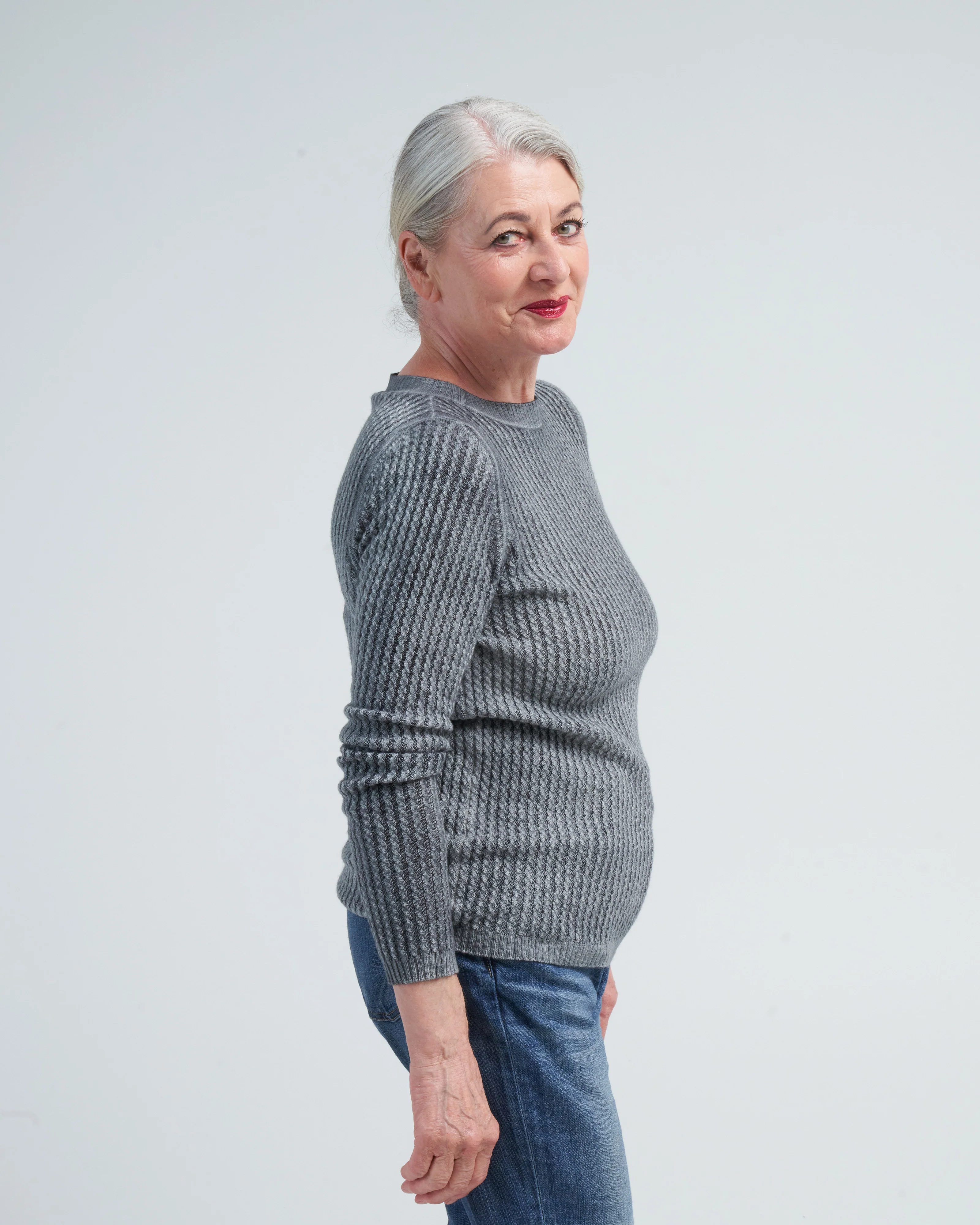 boat neck pullover with small cables - n/ghiaccio - Image 3