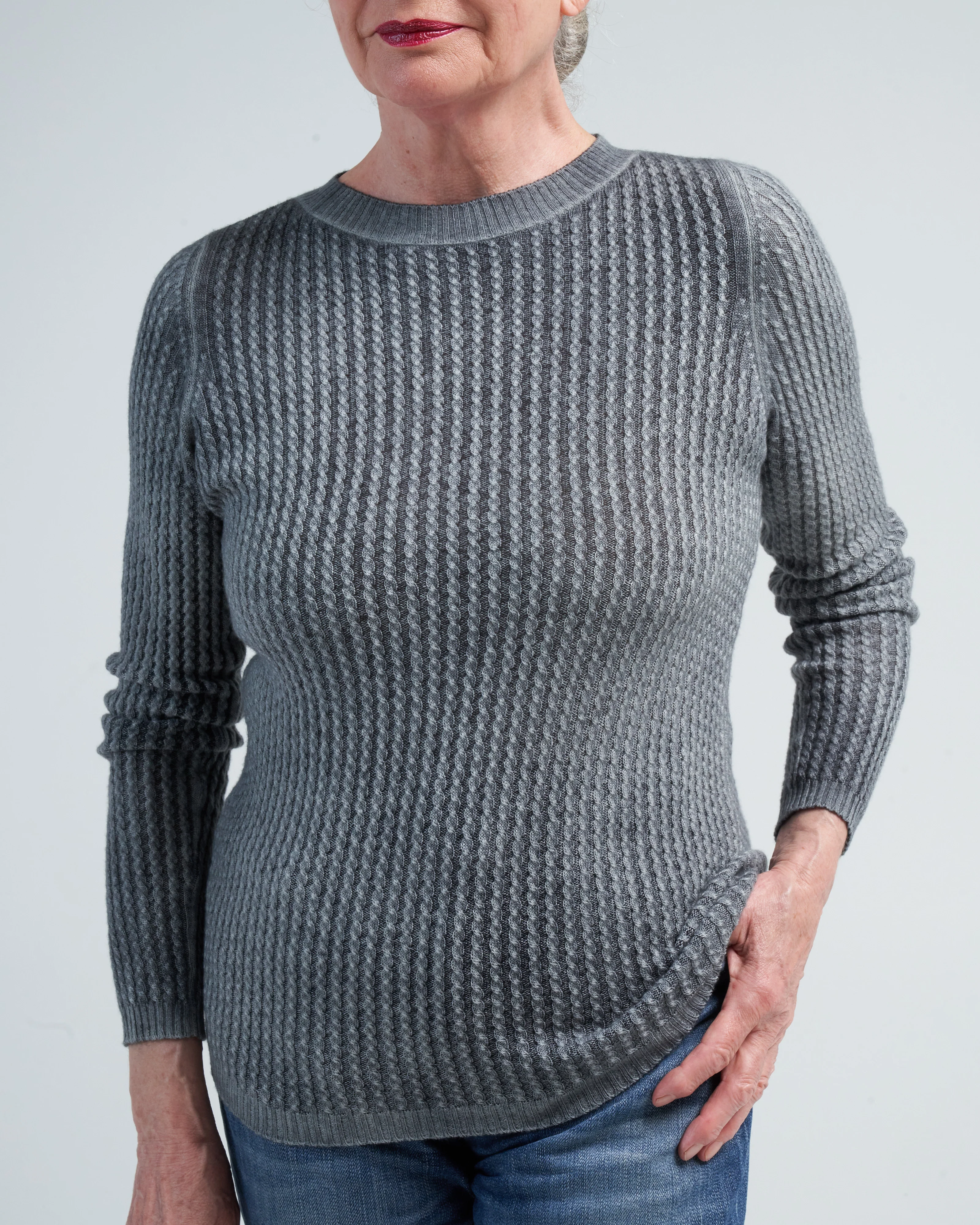 boat neck pullover with small cables - n/ghiaccio - Image 5