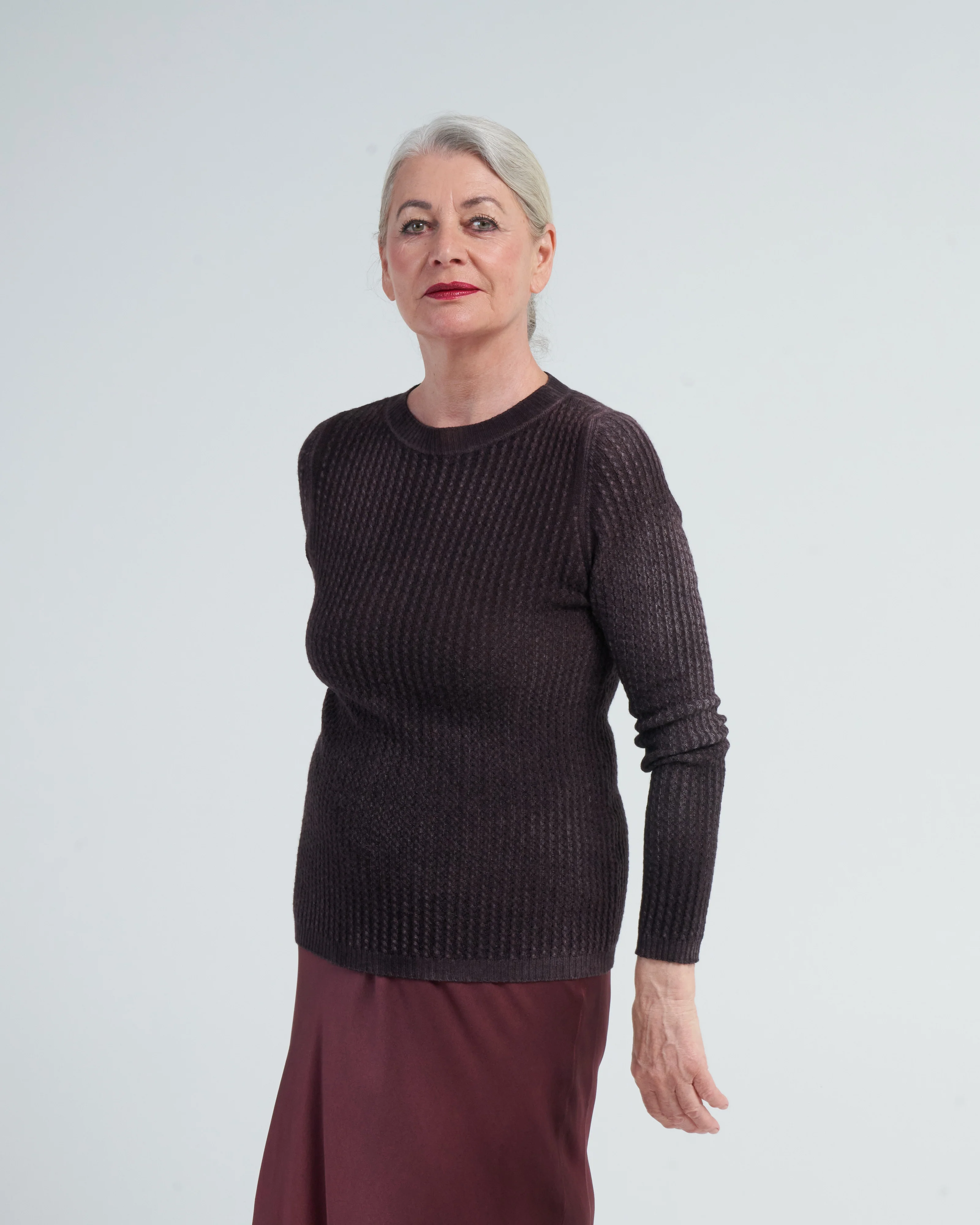 boat neck pullover with small cables - seppia - Image 2