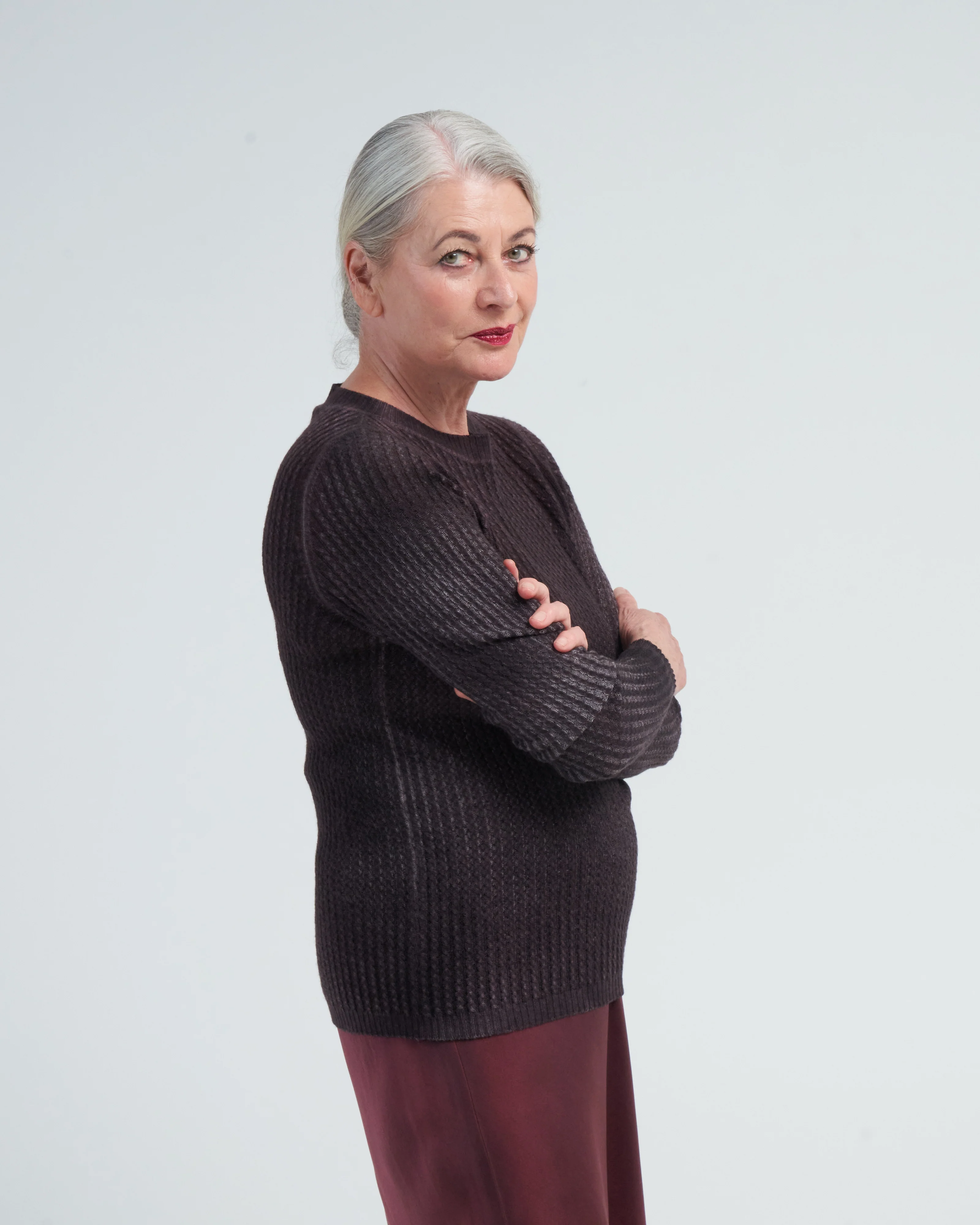 boat neck pullover with small cables - seppia - Image 3