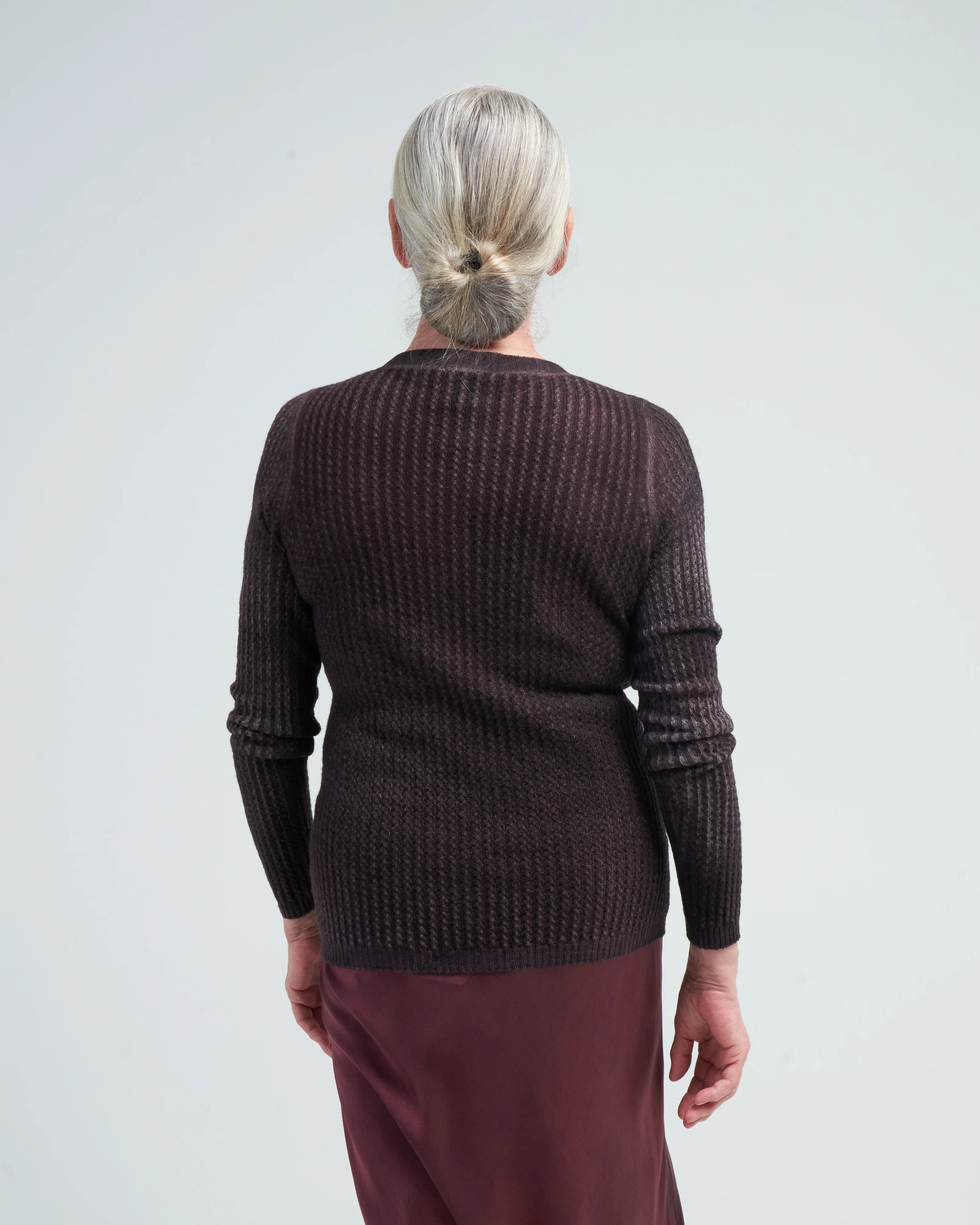 boat neck pullover with small cables - seppia - Image 4