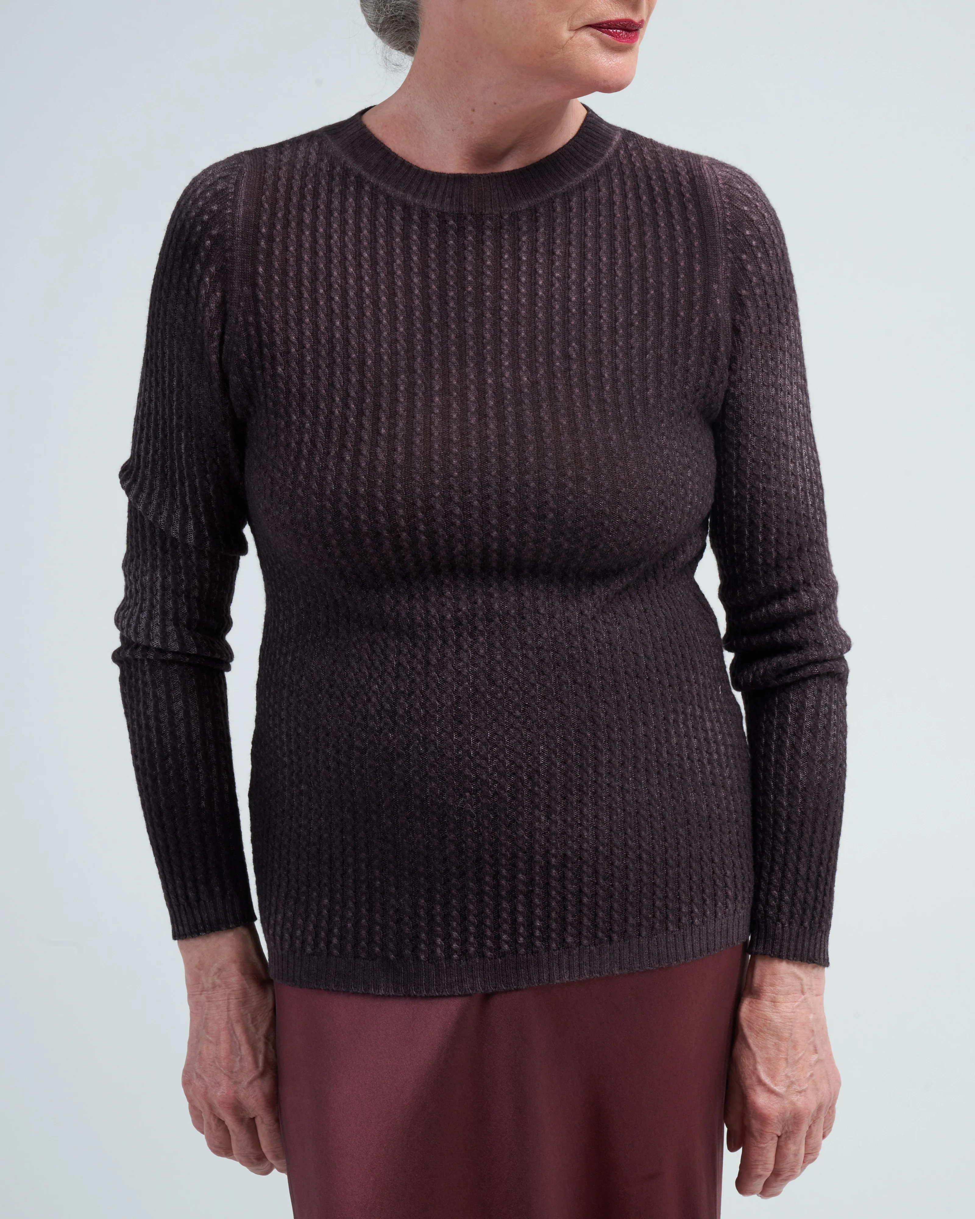 boat neck pullover with small cables - seppia - Image 5