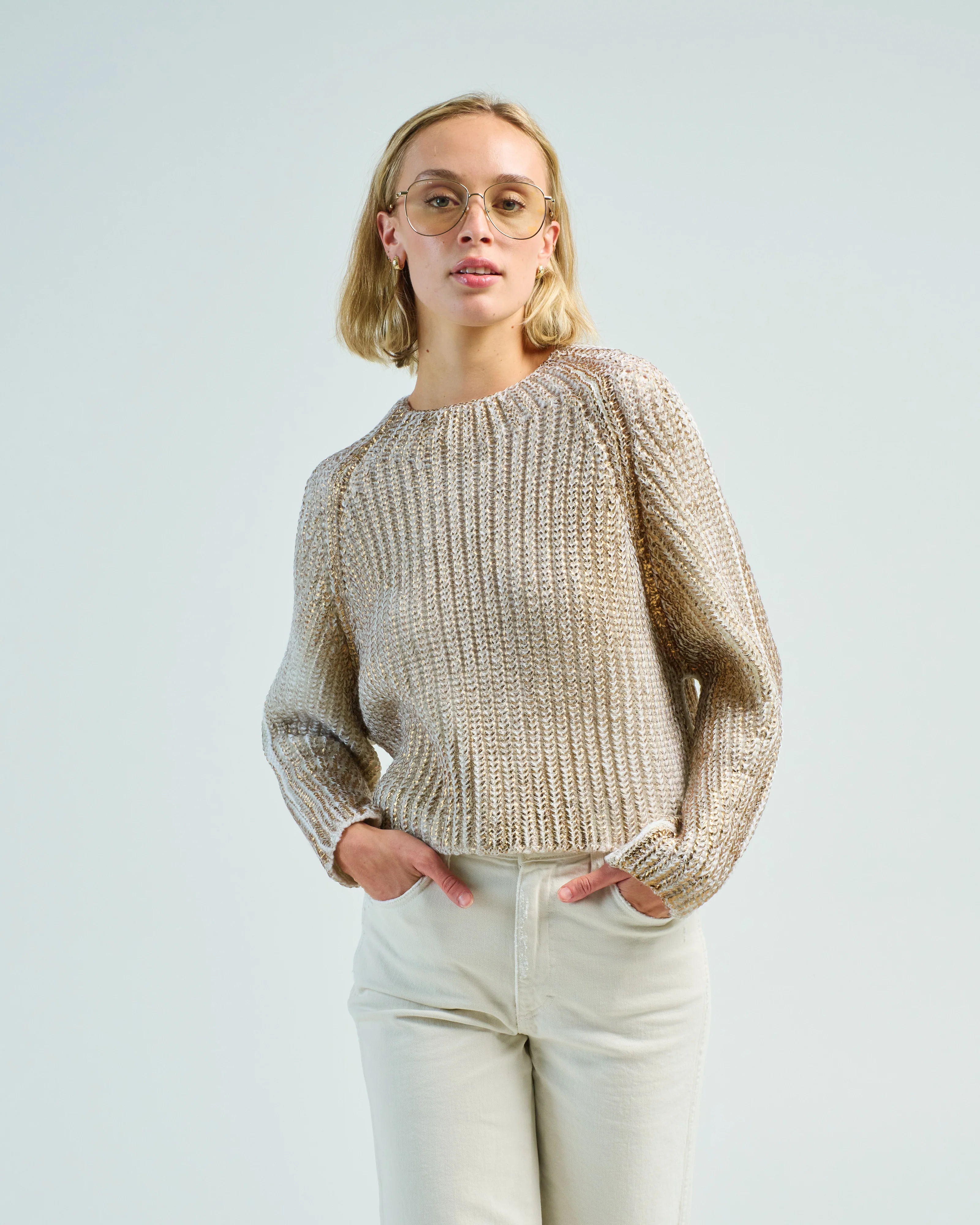 boat neck ribbed crop pullover with lamination - Image 2