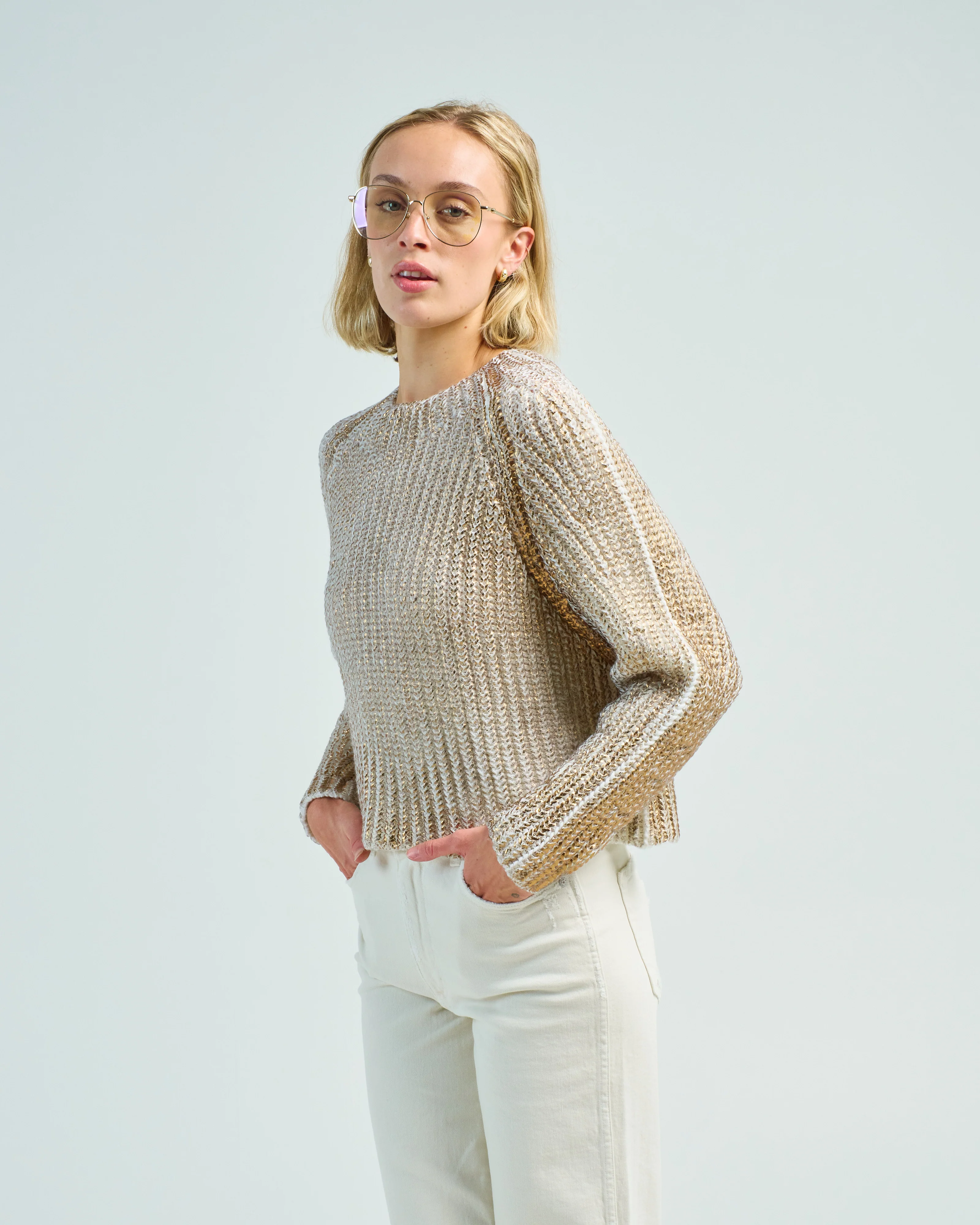 boat neck ribbed crop pullover with lamination - Image 3