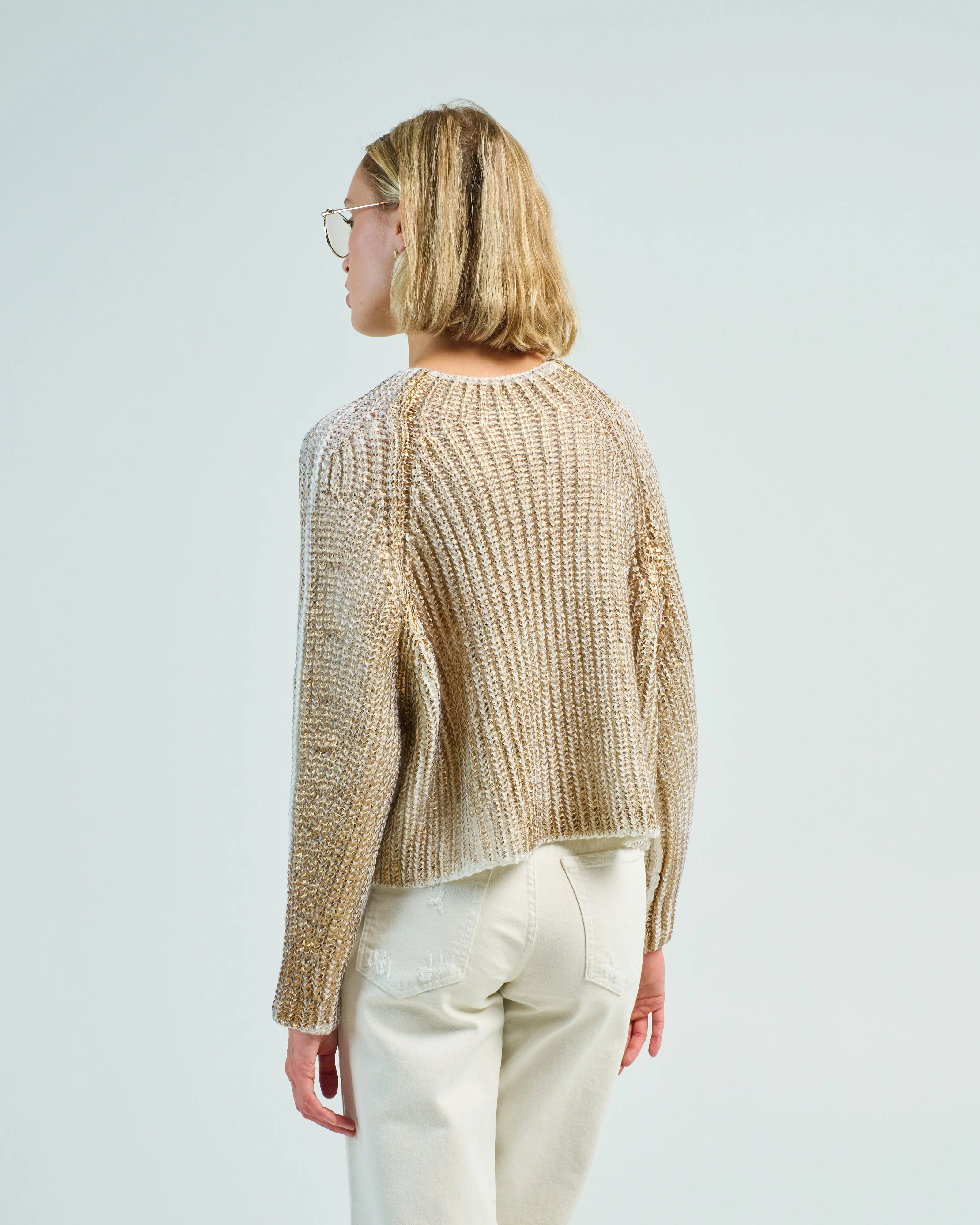boat neck ribbed crop pullover with lamination - Image 4