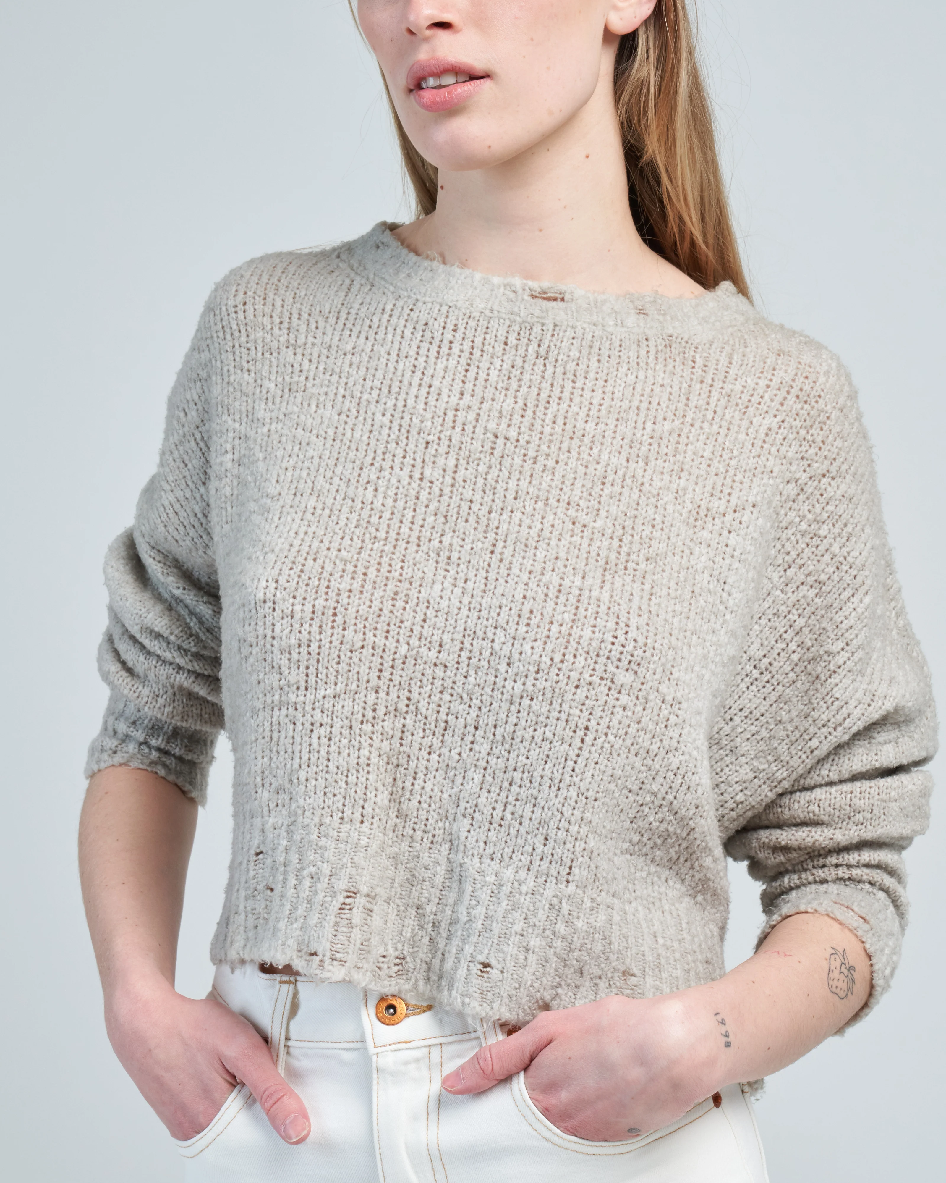 brushed cotton round neck cropped pullover with spot effect - Image 2