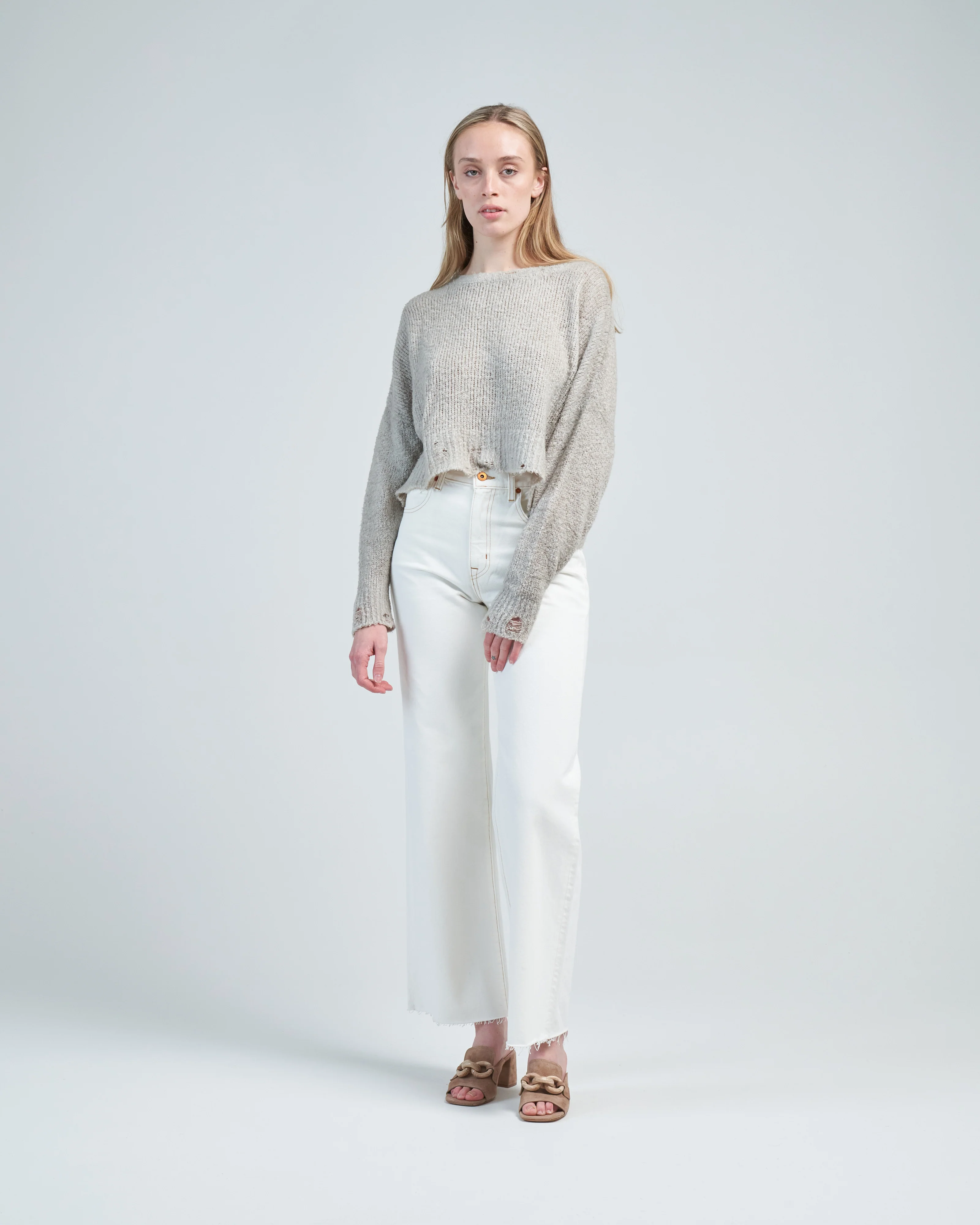 brushed cotton round neck cropped pullover with spot effect - Image 3