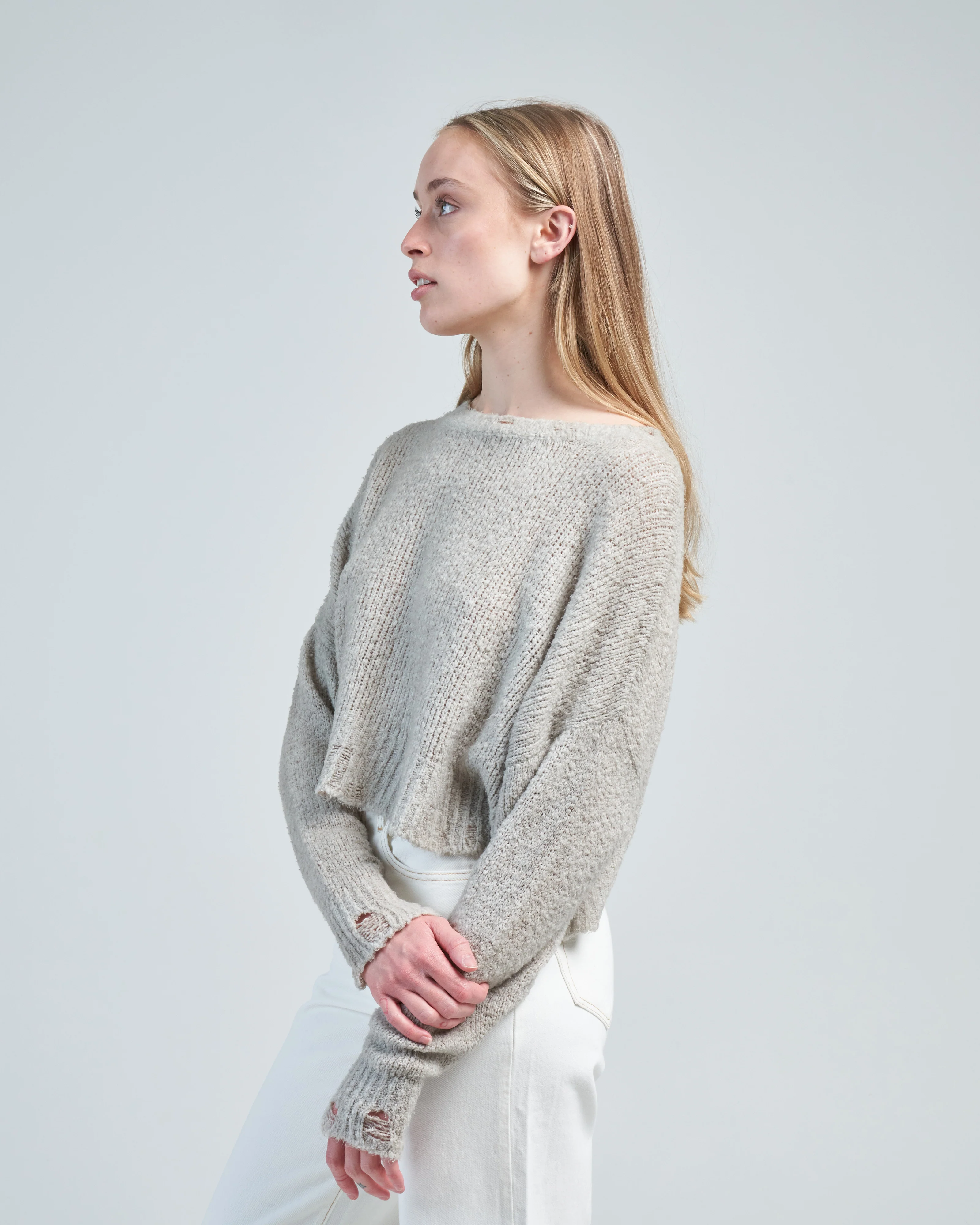 brushed cotton round neck cropped pullover with spot effect - Image 4