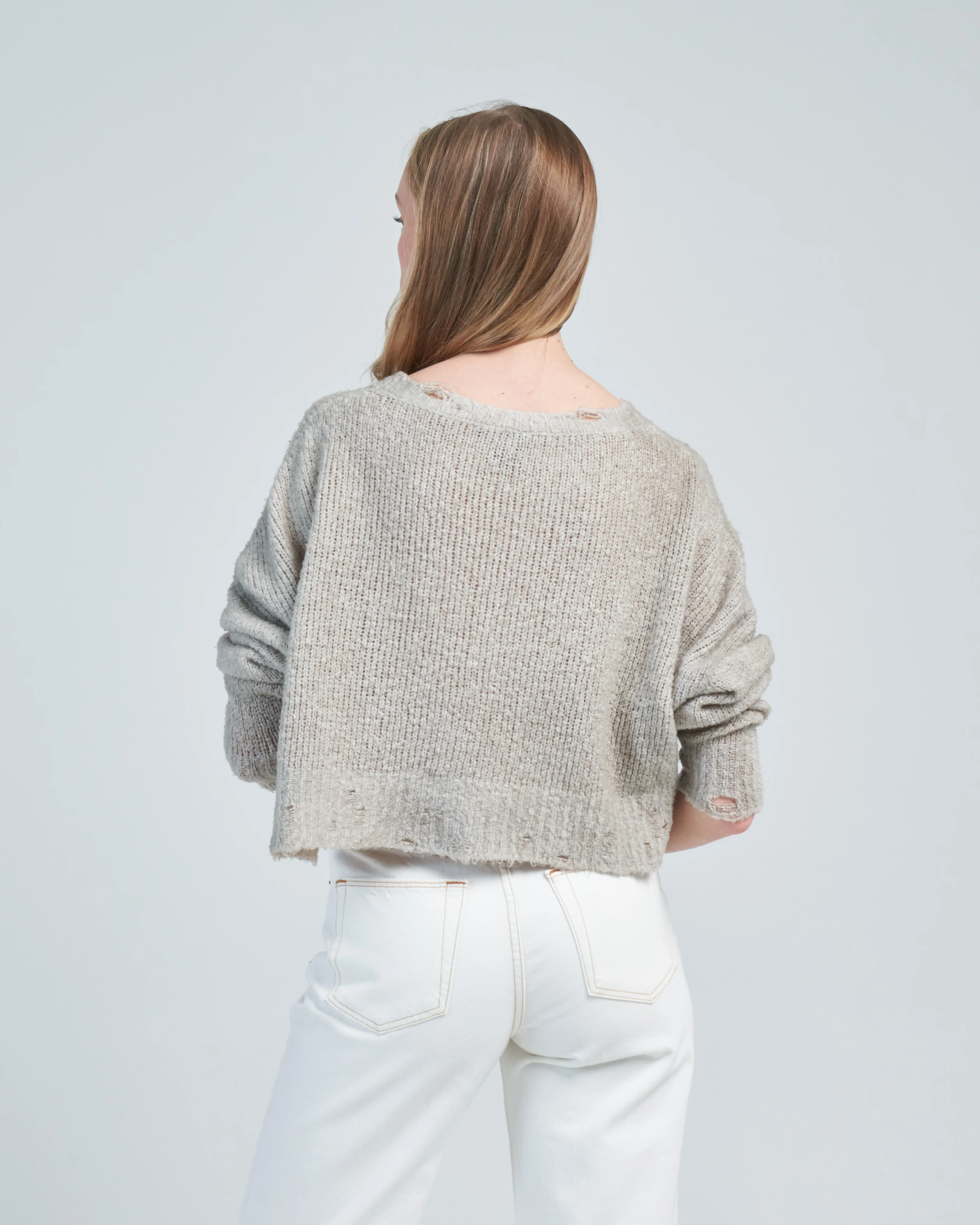 brushed cotton round neck cropped pullover with spot effect - Image 5