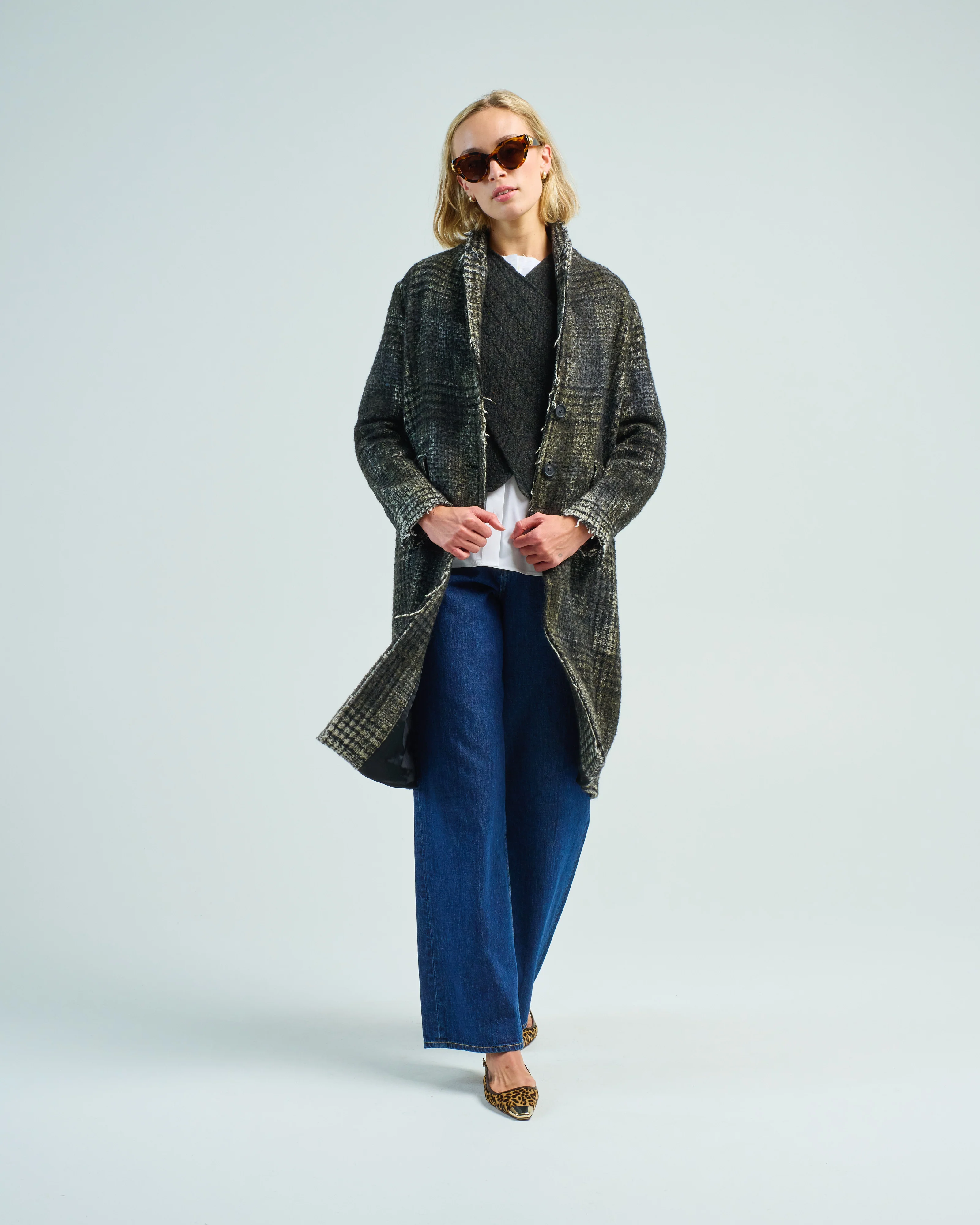brushed prince of wales check rever coat - Image 2