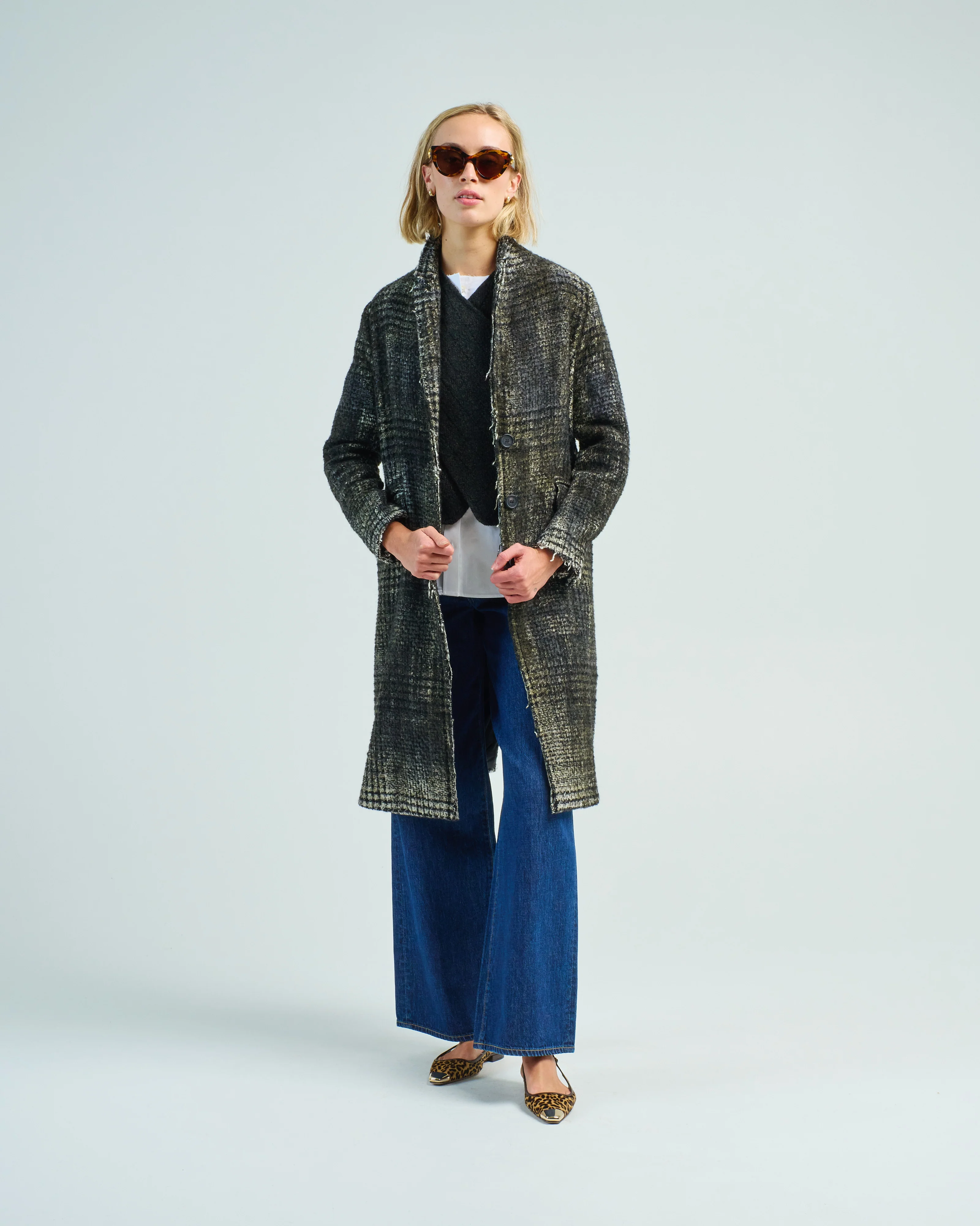 brushed prince of wales check rever coat - Image 3