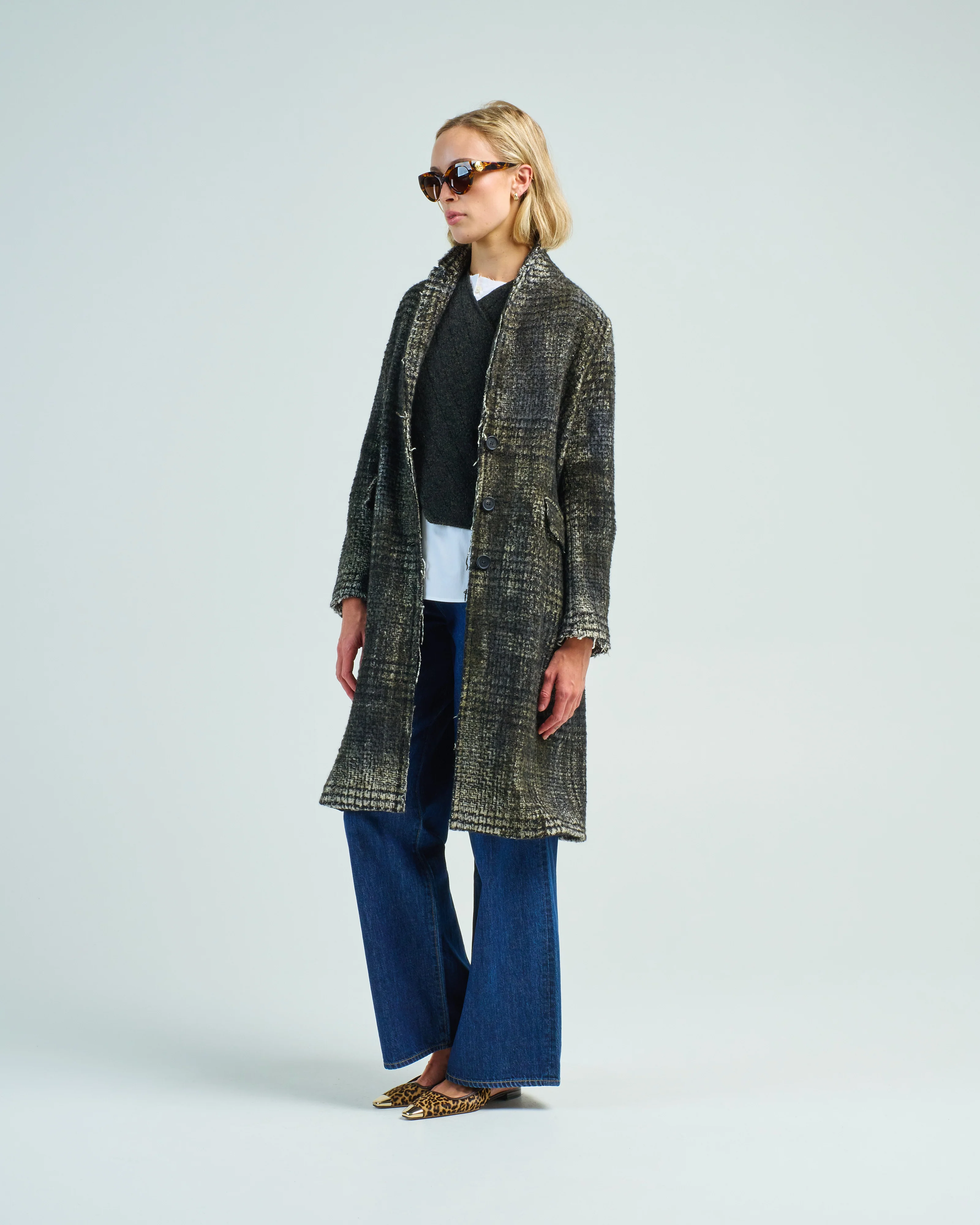 brushed prince of wales check rever coat - Image 4