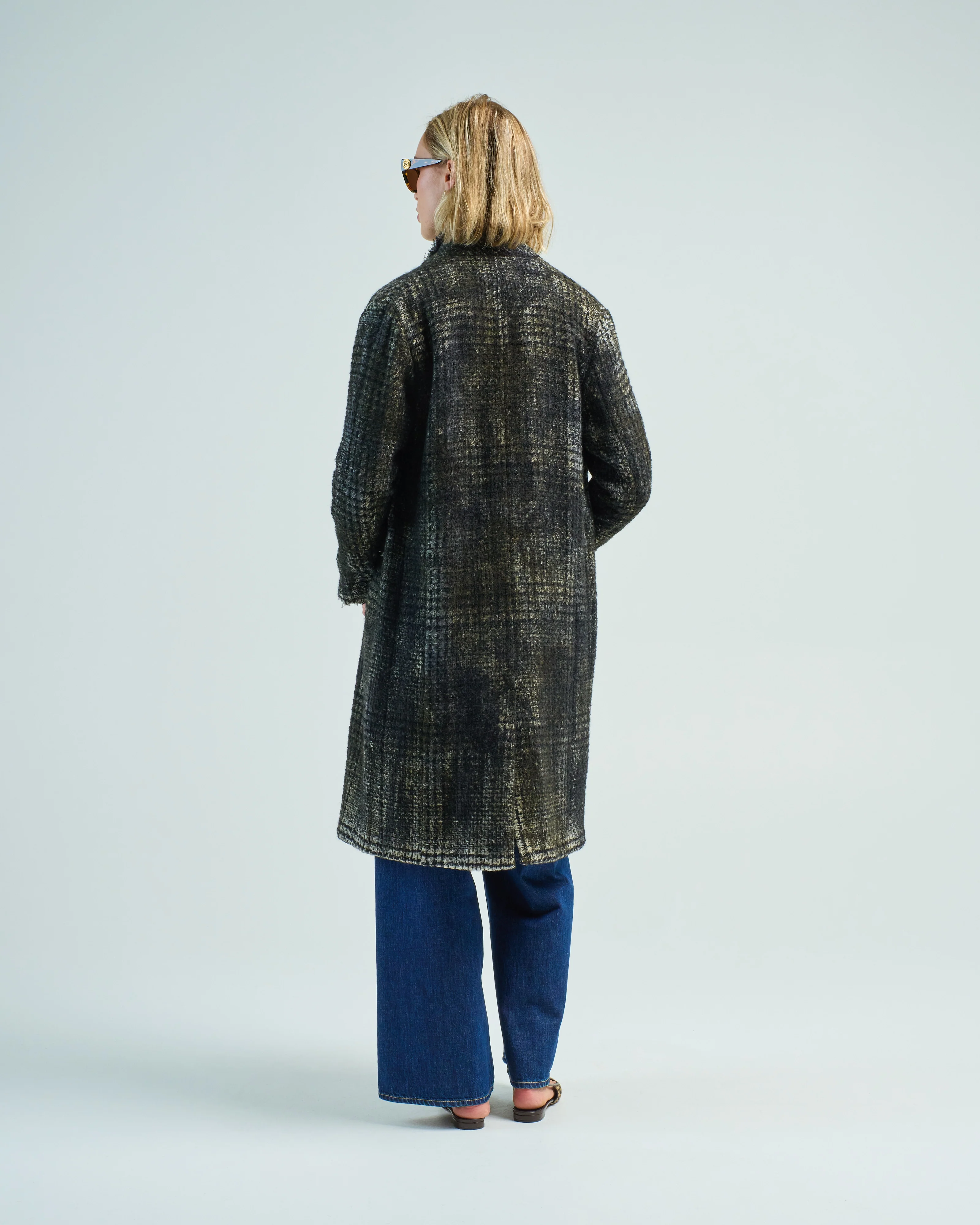 brushed prince of wales check rever coat - Image 5