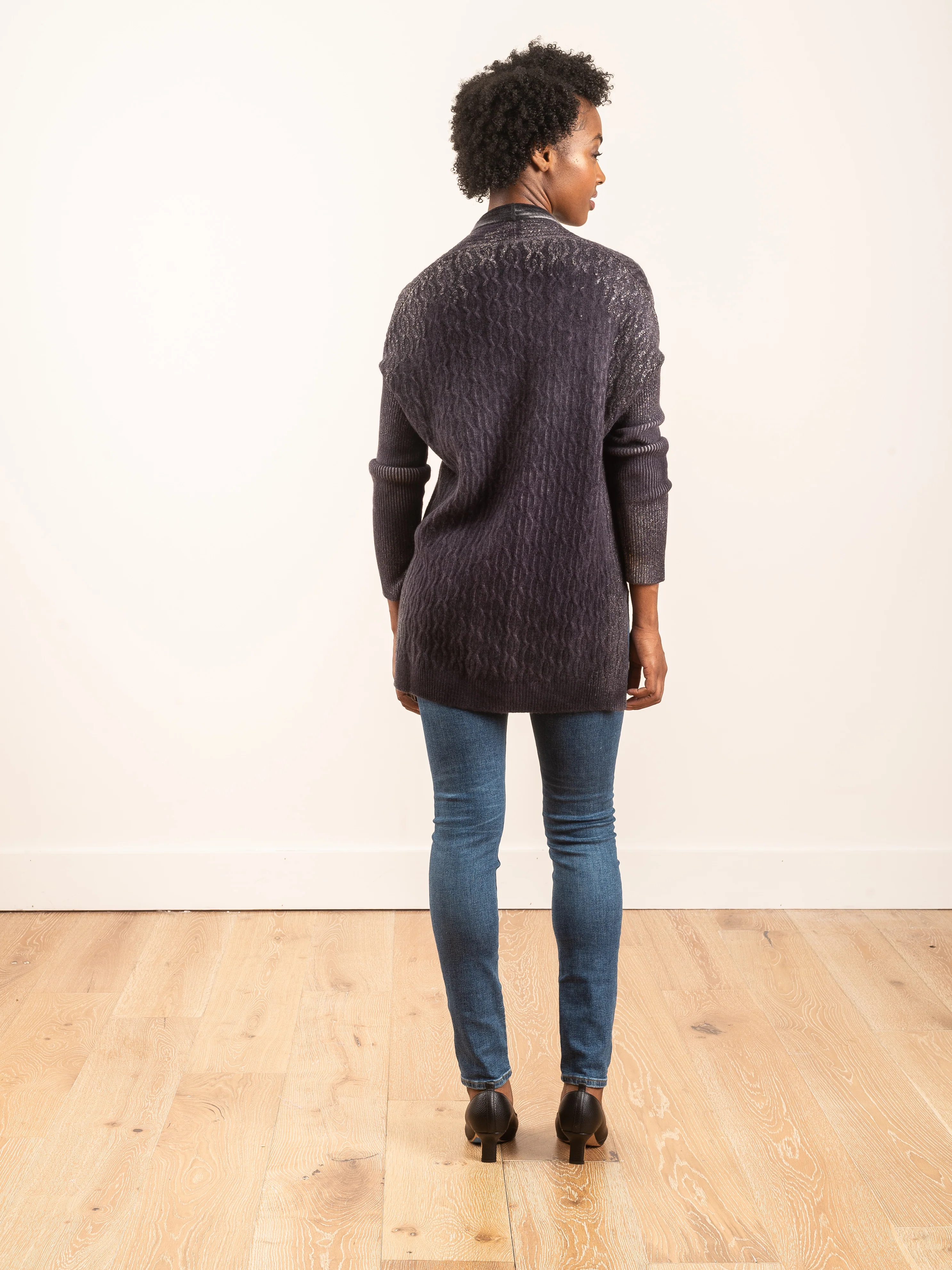 cable stitch cardigan with shaded lamination - Image 2