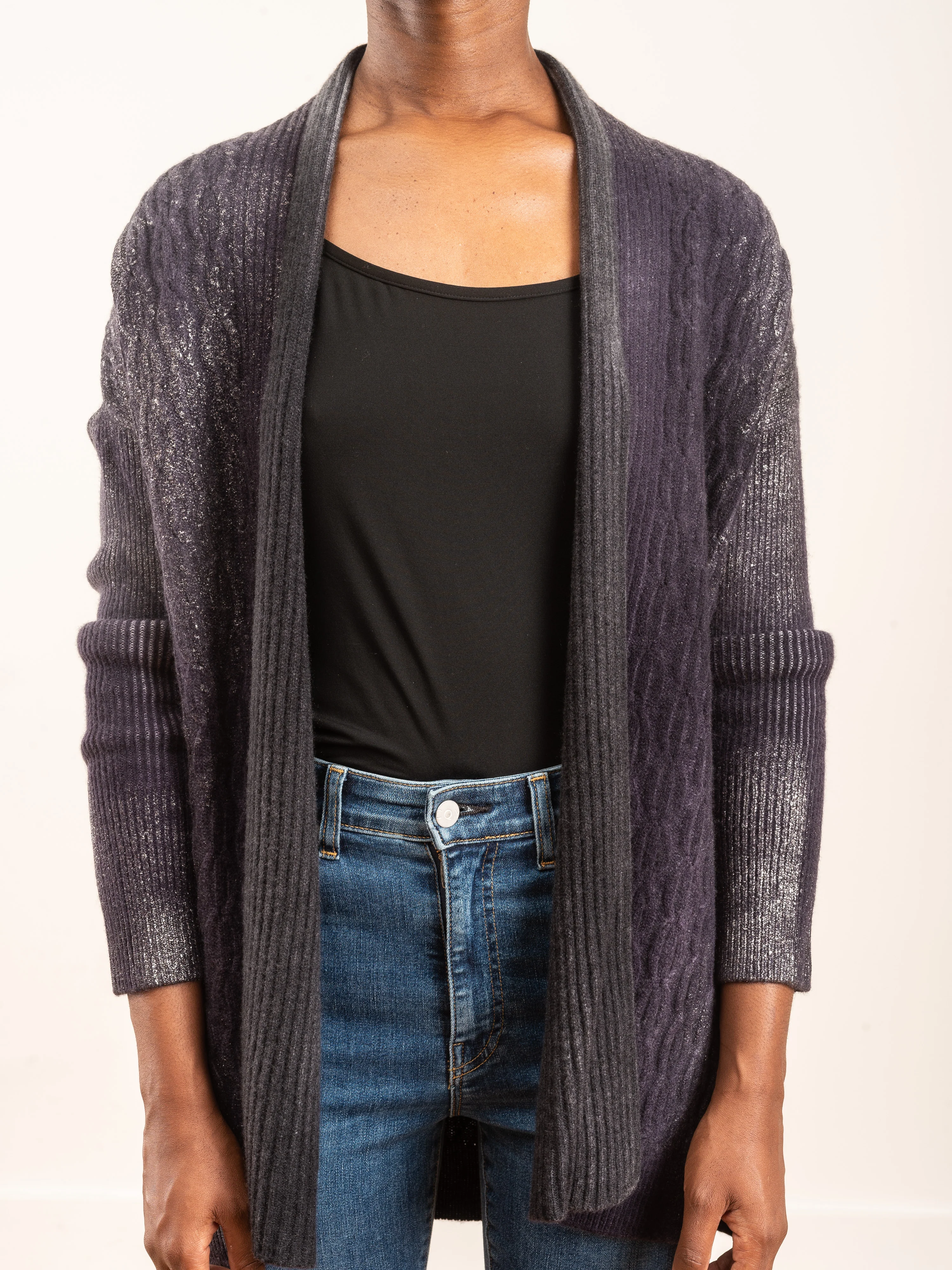 cable stitch cardigan with shaded lamination - Image 3